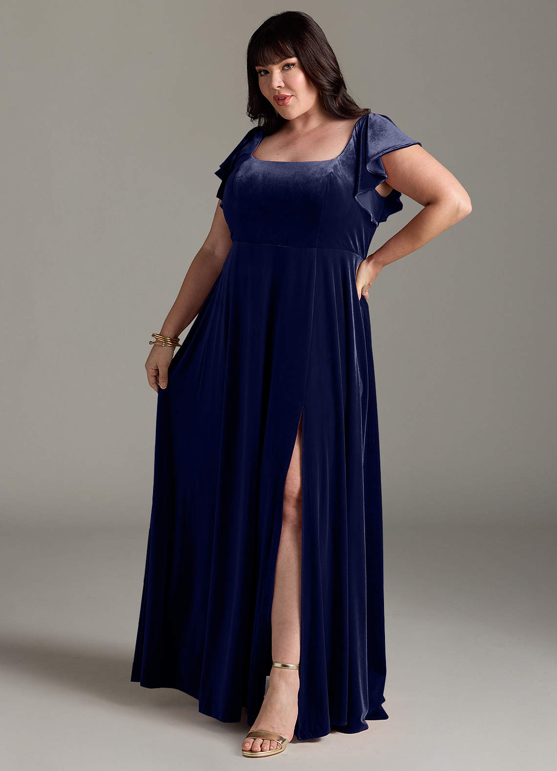 Azazie A-Line Square Neck Floor-Length Velvet Bridesmaid Dresses - Dark Navy