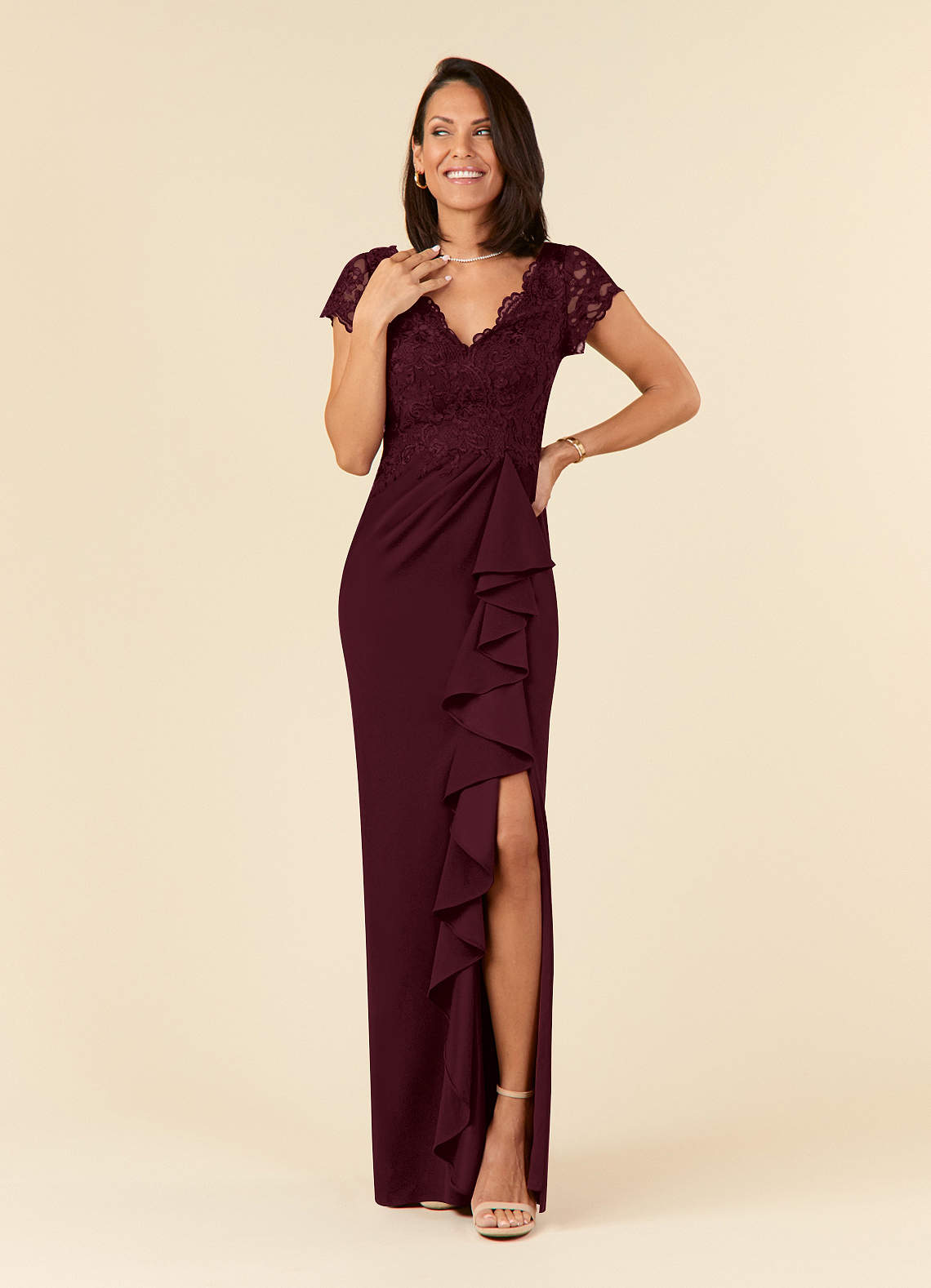 Azazie Carmen Mother of the Bride Dresses Cabernet Sheath Lace Dress image1