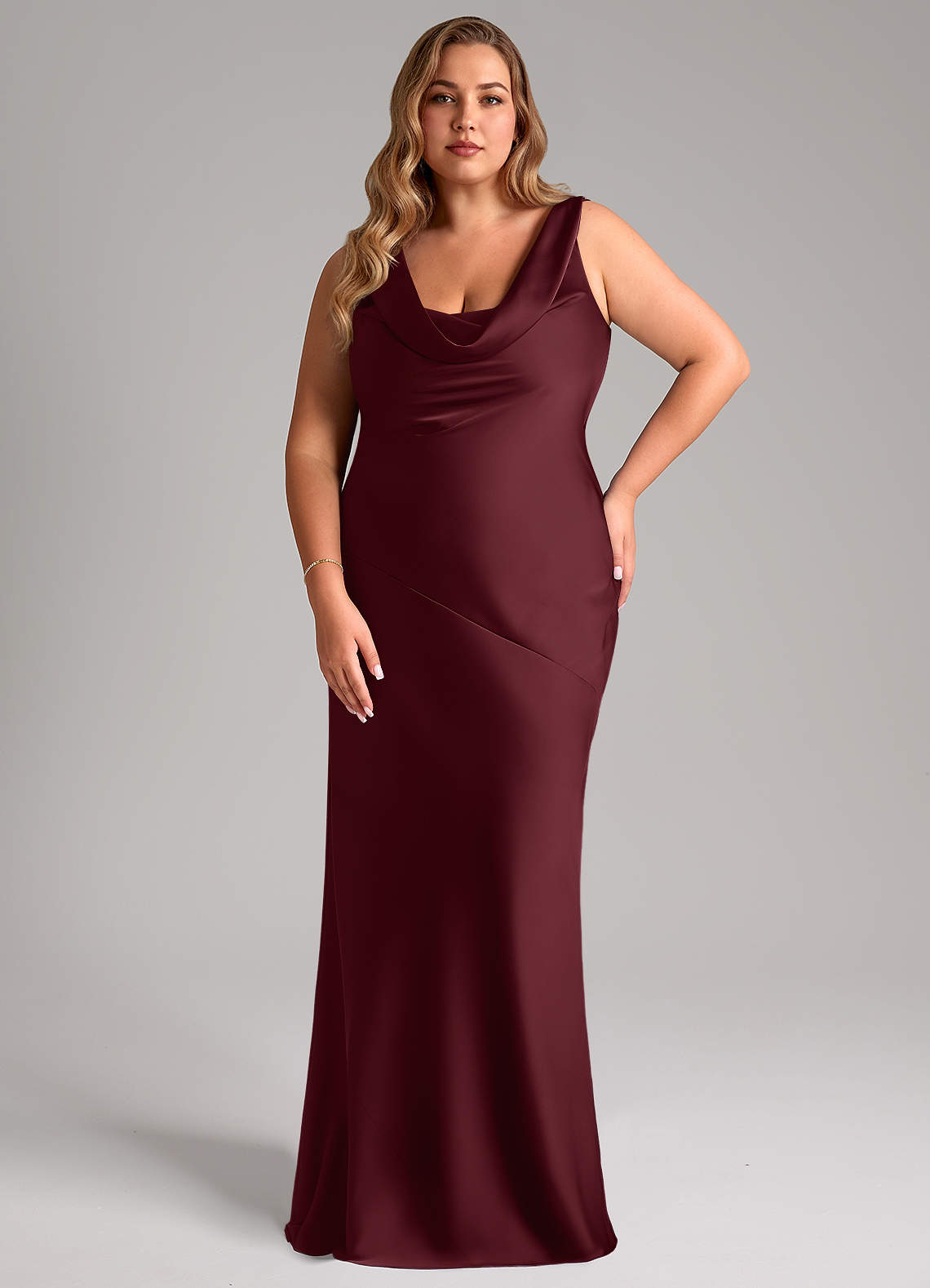 Azazie Rylina Vestidos de damas de honor Vestido de Cabernet de Satén Elástico de Corte Sirena image1