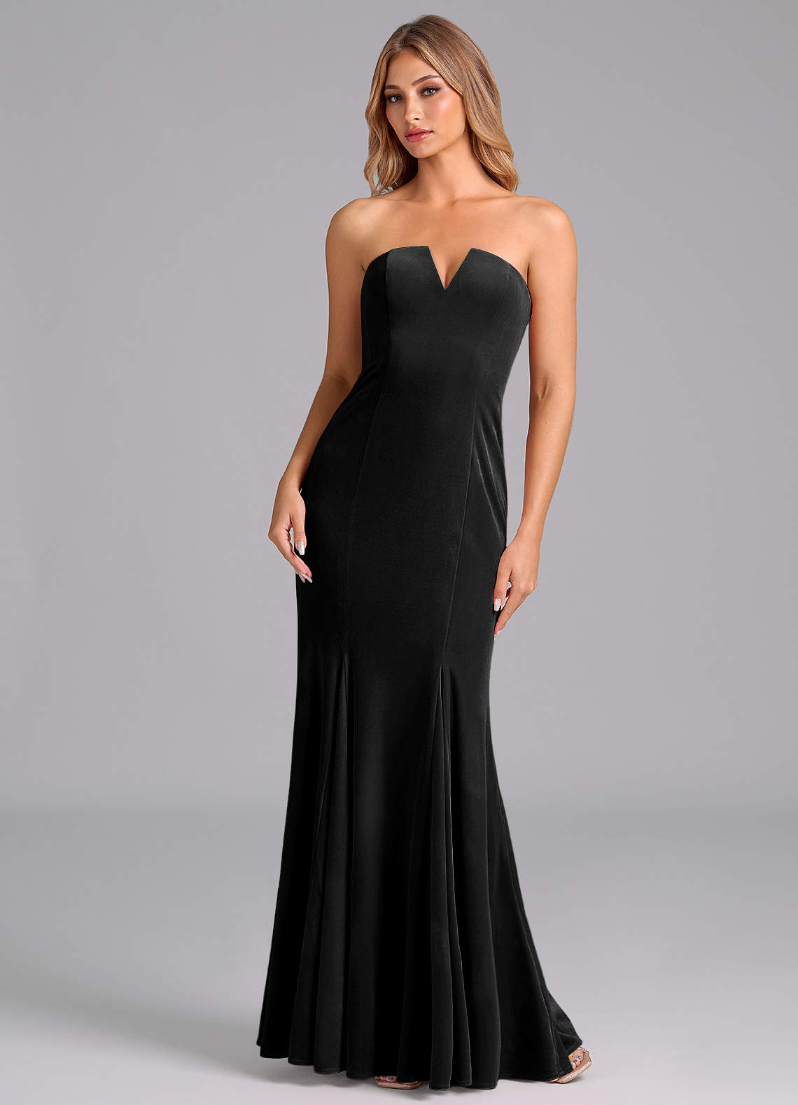 Azazie Yinnie Bridesmaid Dresses Black Mermaid Strapless Velvet Convertible Dress image1