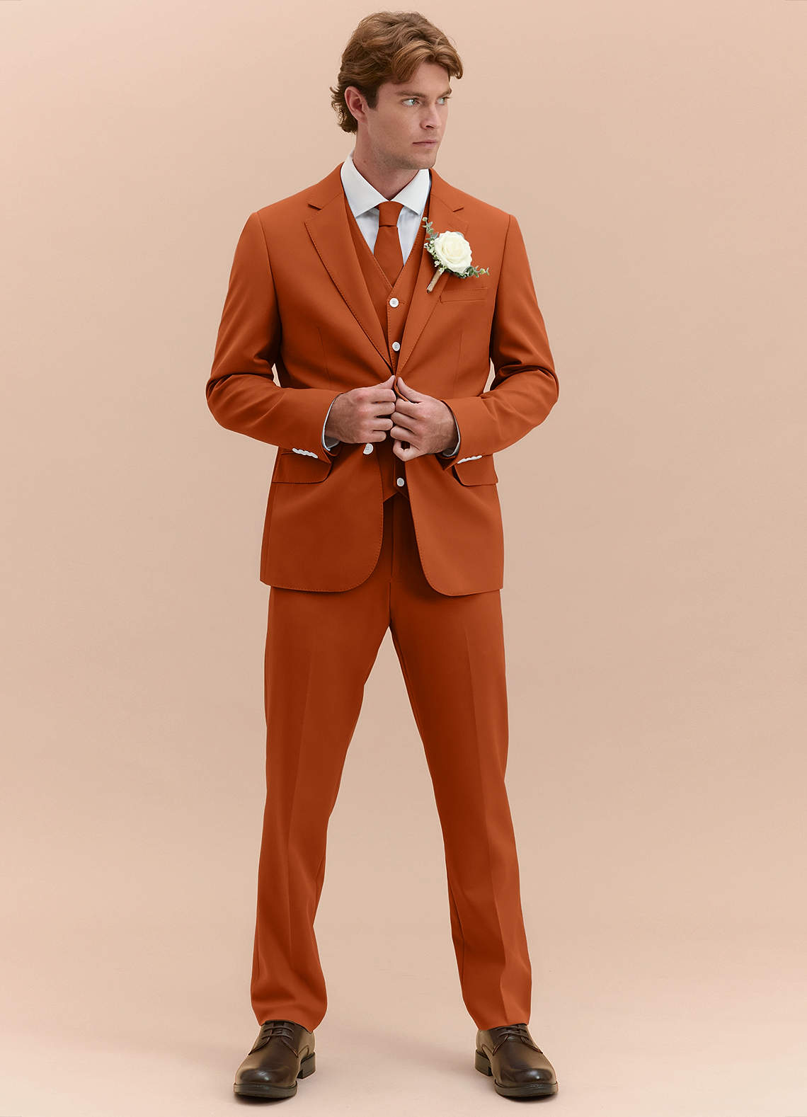 James Burnt Orange Structured Stretch 3-piece suit | Suit Sets |Azazie