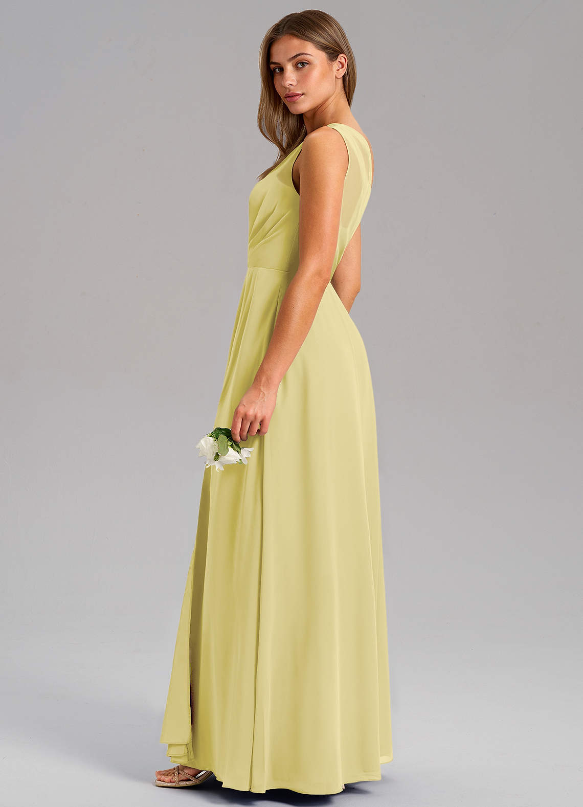 Azazie Phaedra Bridesmaid Dresses Lemon Sorbet A-Line One Shoulder Chiffon Dress image5