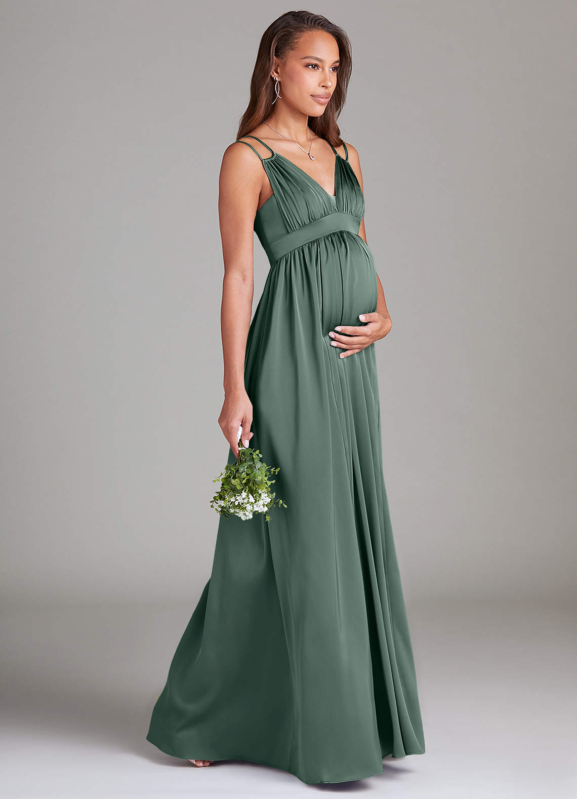 Azazie Emree Essayer des robes à la maison Robe Trapèze avec poches Longueur ras du sol Satin extensible image3