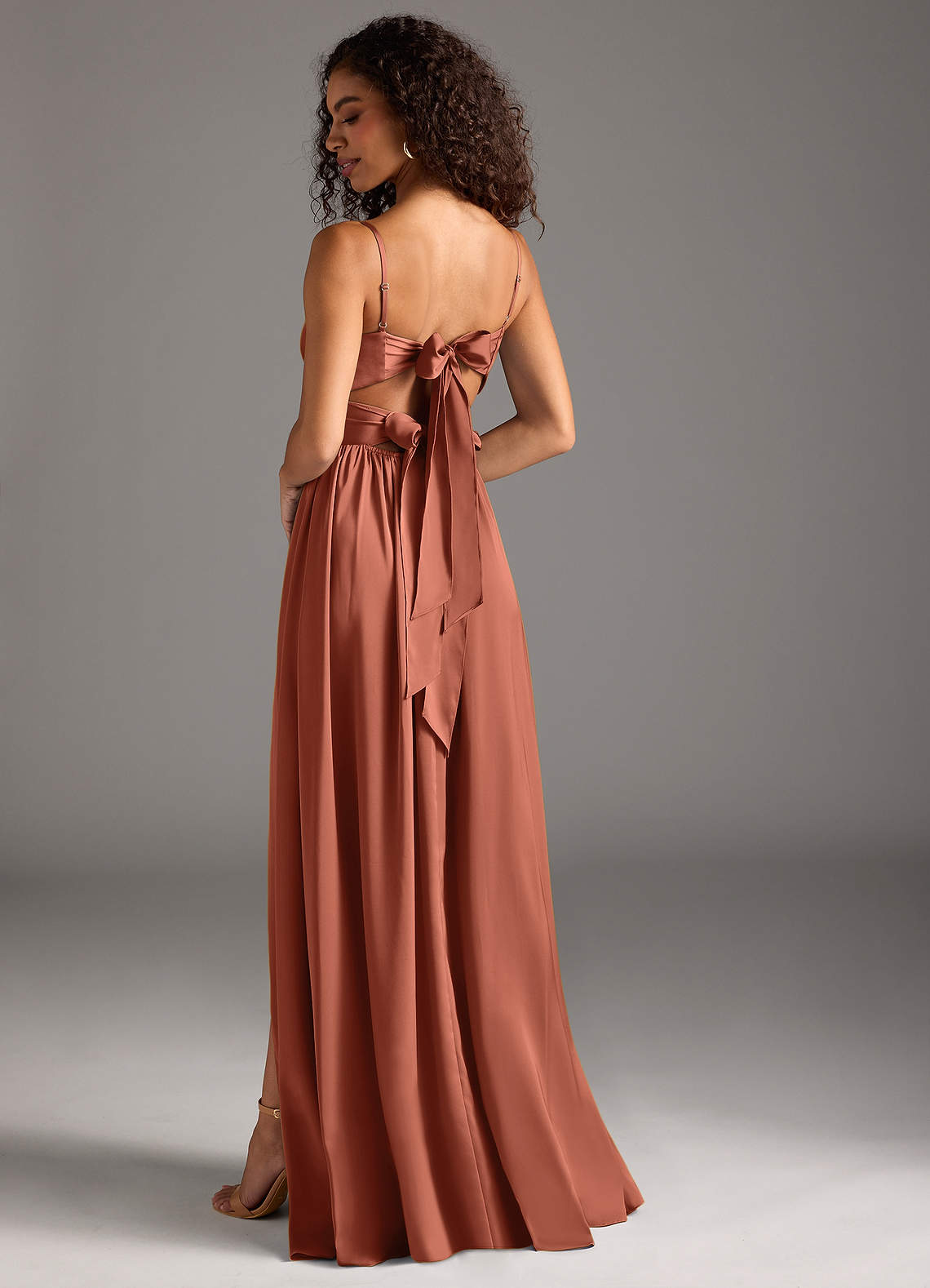 Azazie Zeya Bridesmaid Dresses Clay A-Line Pleated Stretch Satin Dress image1