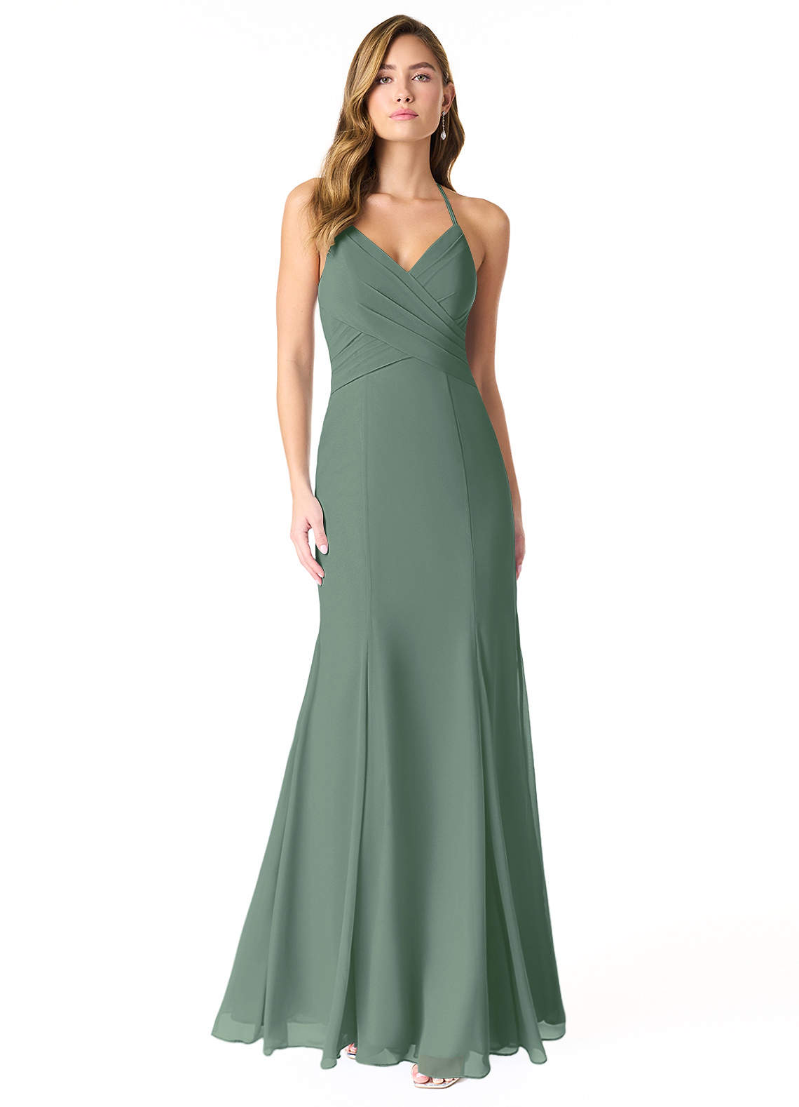 Azazie Carolina Bridesmaid Dresses Eucalyptus Mermaid Ruched Chiffon Dress image1