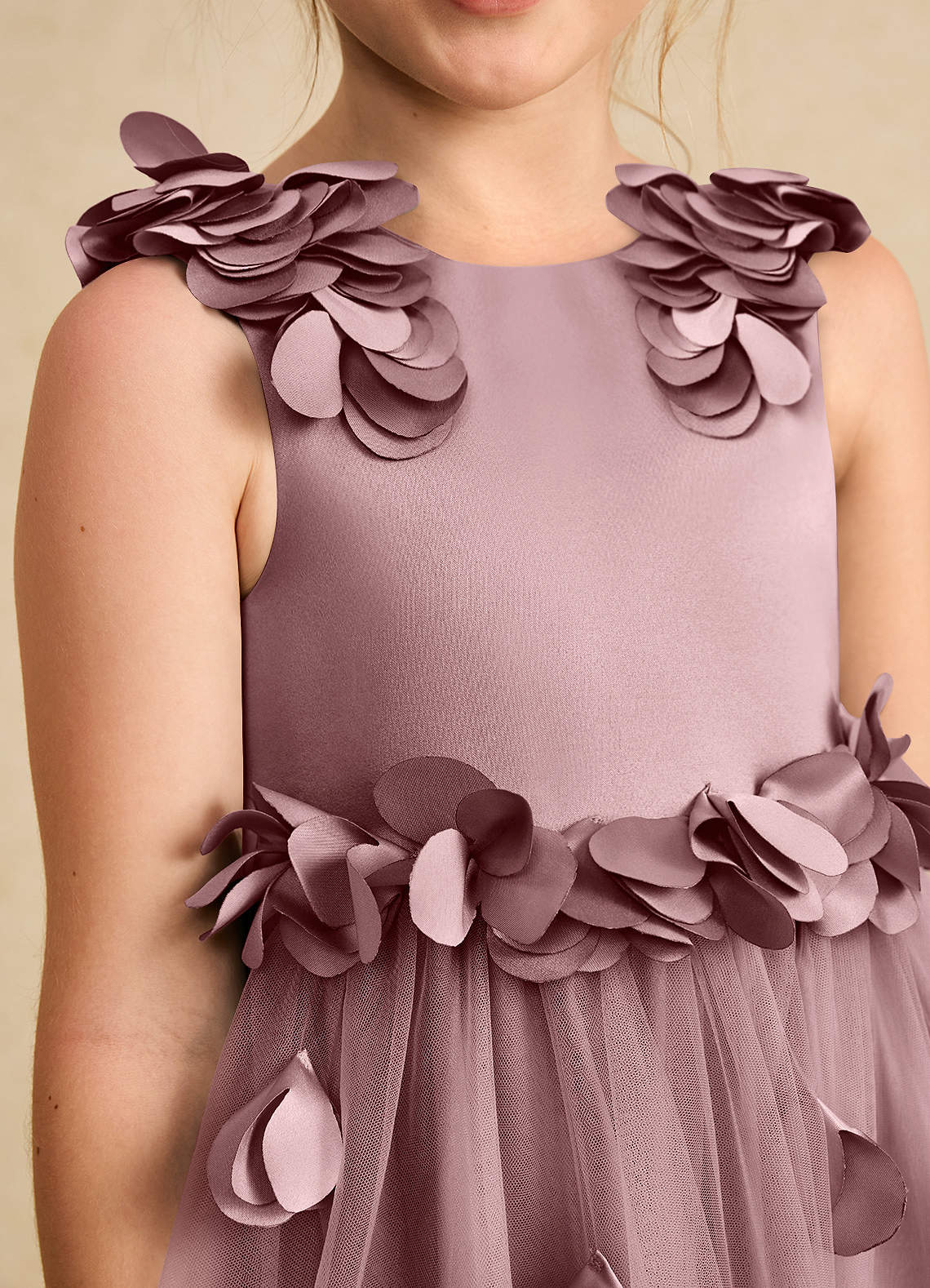 Azazie Atta Jurken voor bloemenmeisjes A-Lijn Jurk van Tule One-Shoulder Stoffige Roos image4
