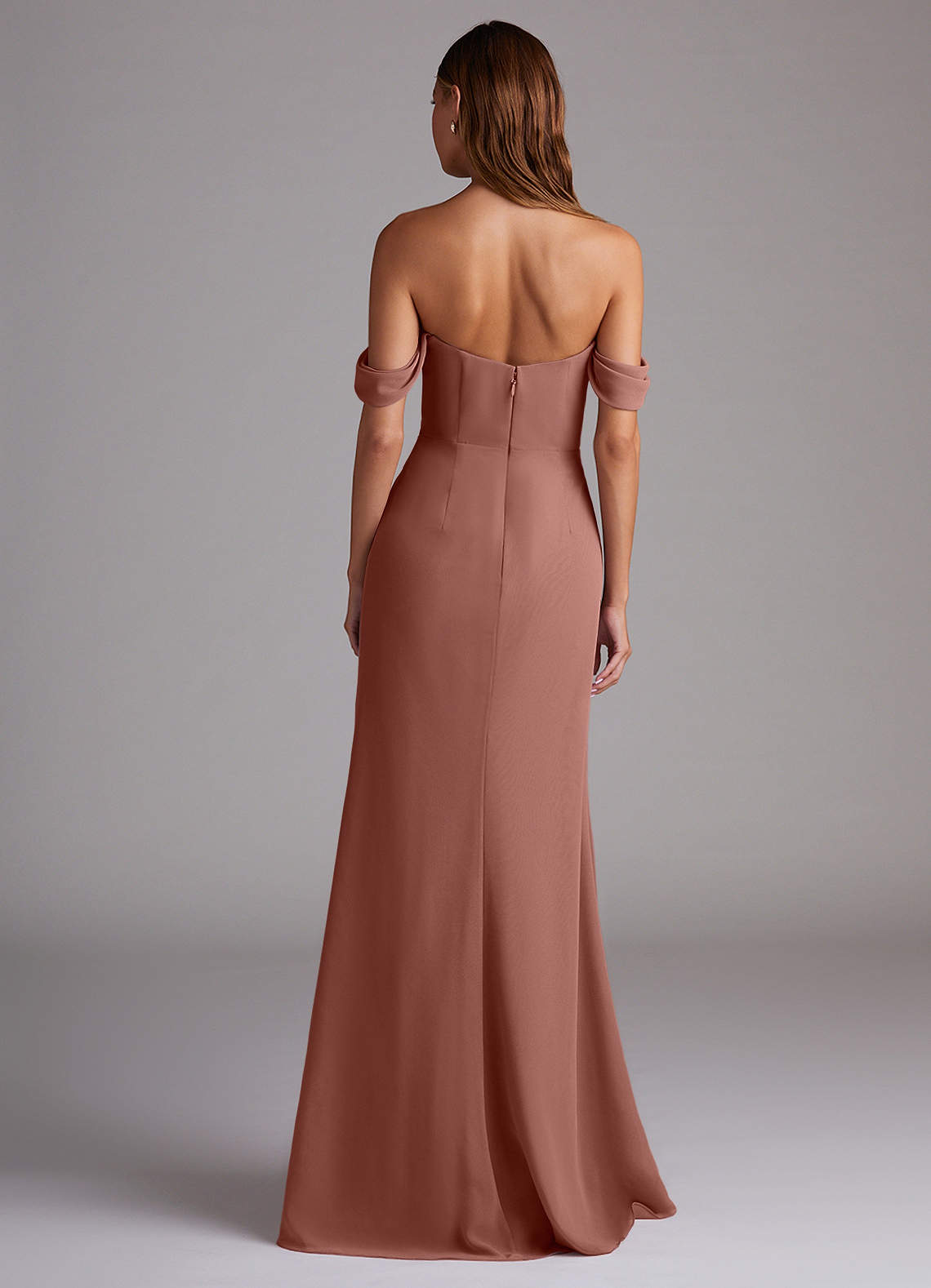 Azazie Saige Bridesmaid Dresses Cedar Rose A-Line Off the Shoulder Chiffon Convertible Dress image6