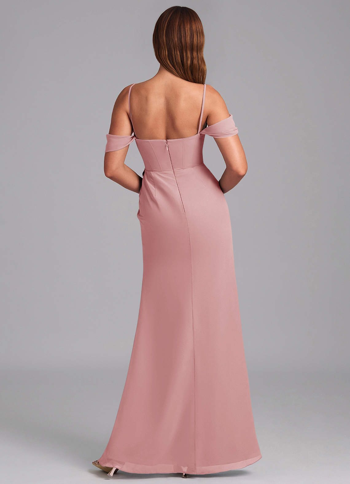 Azazie Johana Vestidos de damas de honor Vestido de Rosa Polvorienta de Gasa de Corte Sirena Convertible con Vestidos sin tirantes image1