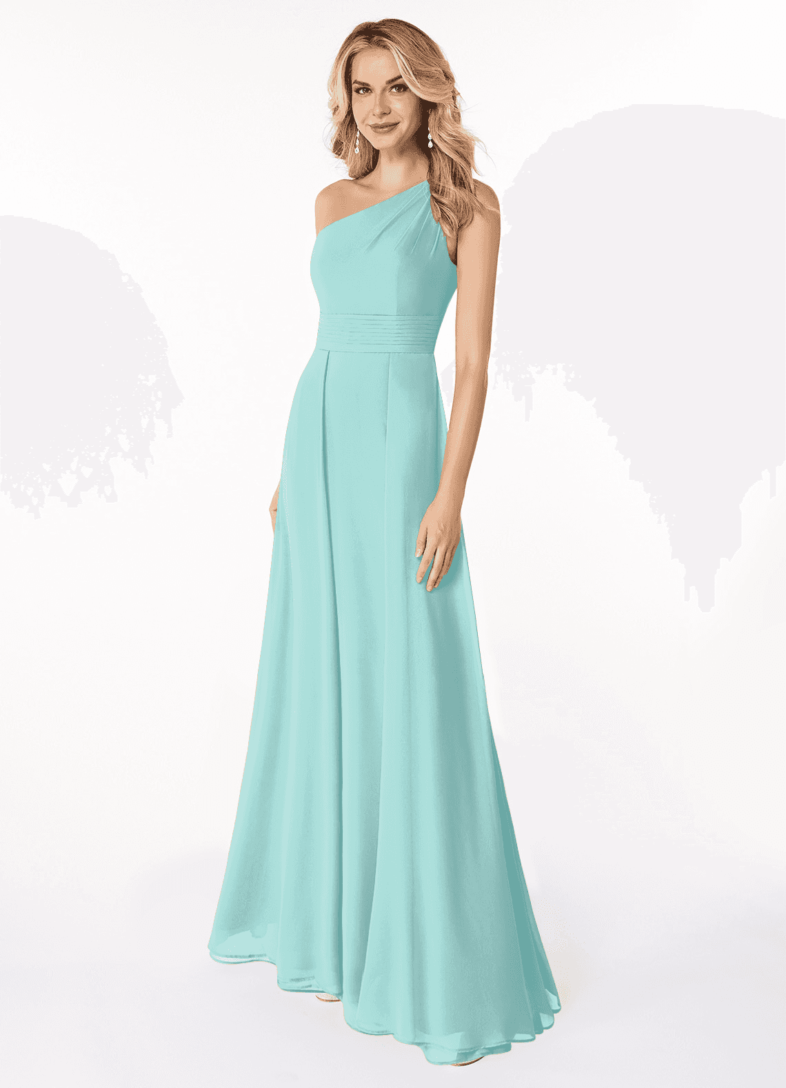 Azazie Dallas Jurken voor bruidsmeisjes Jurk van Chiffon met A-Lijn One-Shoulder Aqua image1