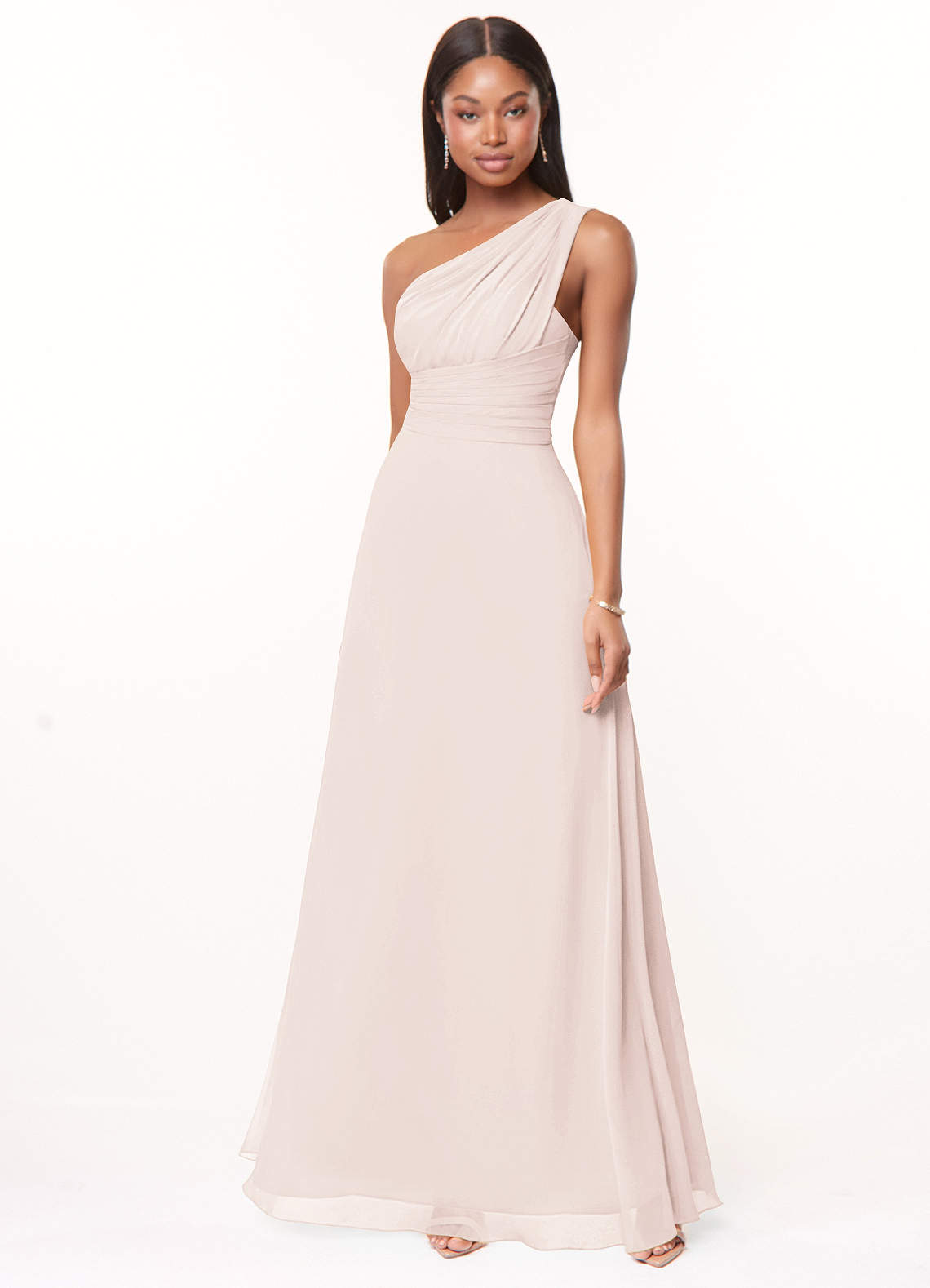 Azazie Ashley Bridesmaid Dresses Rose Petal A-Line Ruched Chiffon Dress image1