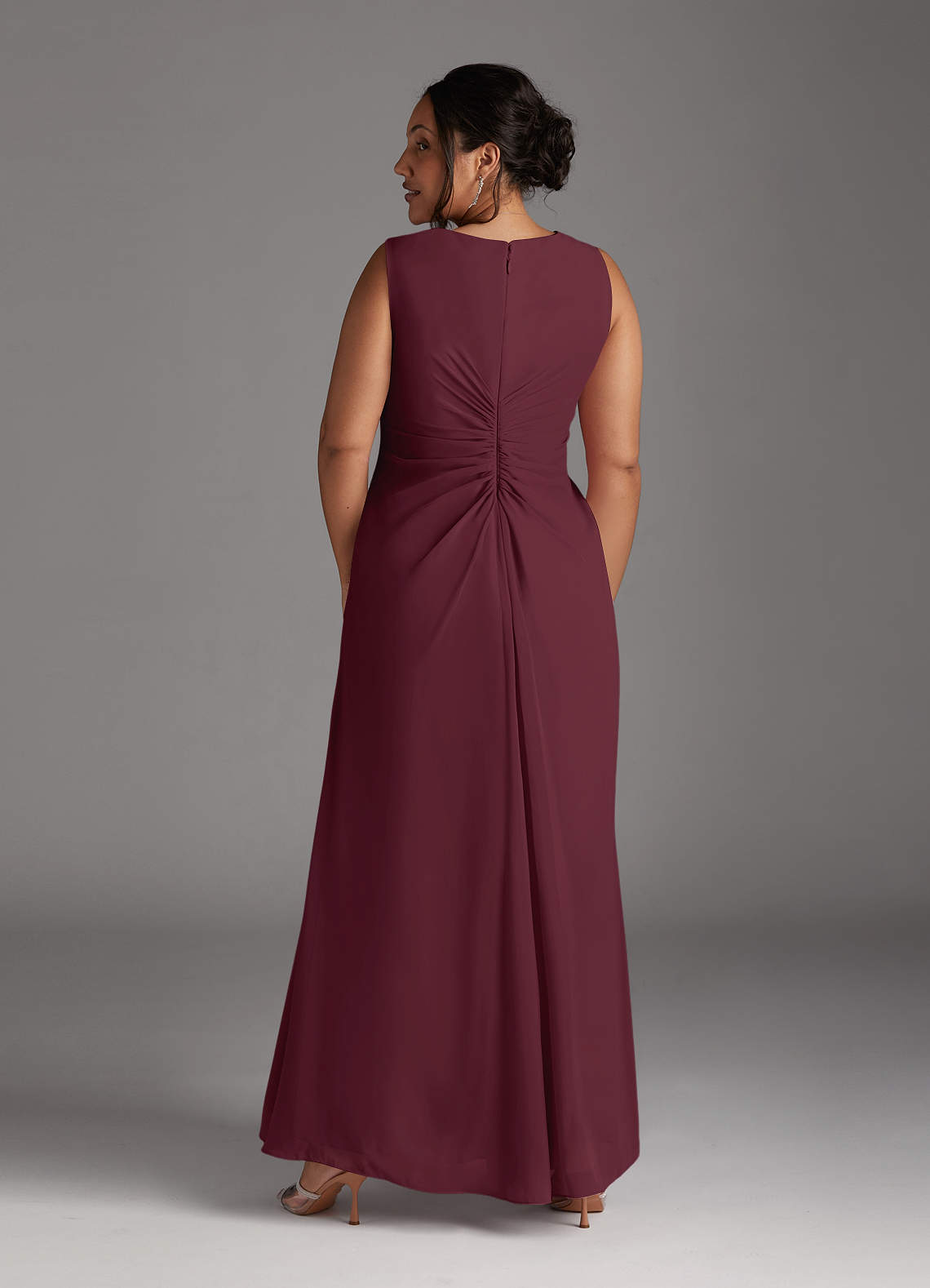Azazie Manuella Mother of the Bride Dresses Cabernet A-Line V-Neck Pleated Chiffon Dress image4