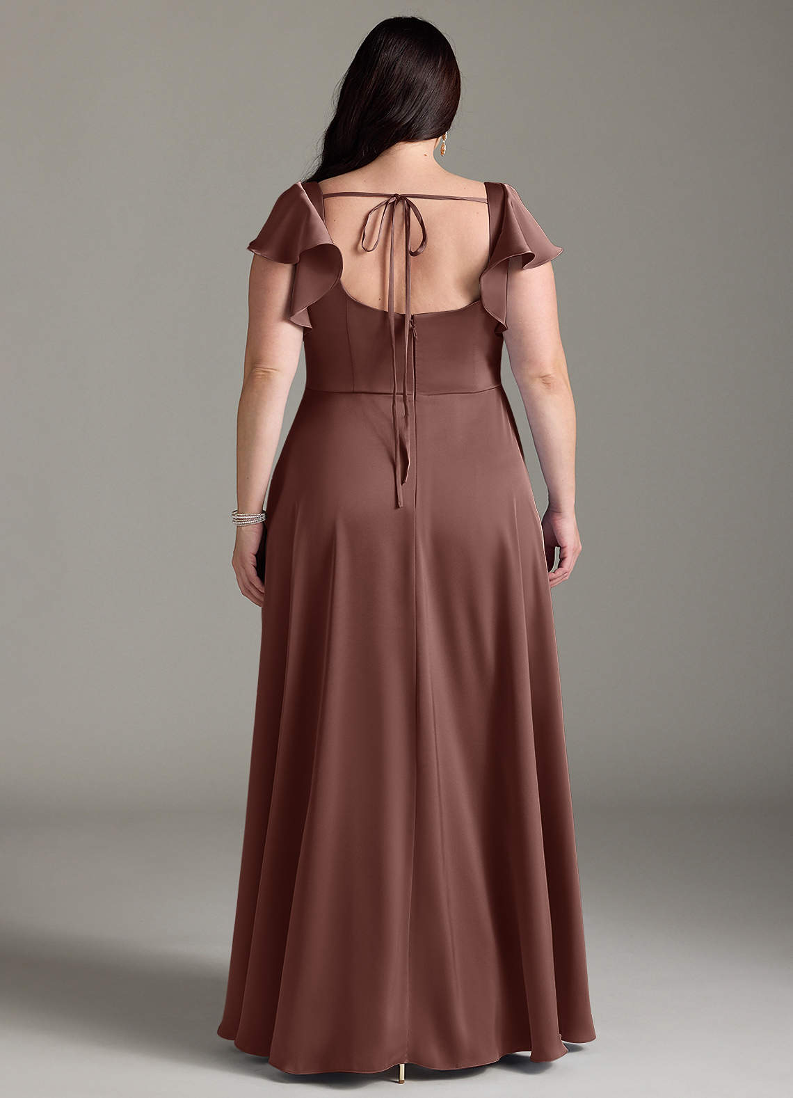 Azazie Bondi Vestidos de madrinha de casamento Vestir Café Expresso de Cetim elástico de Linha A com Arco image7