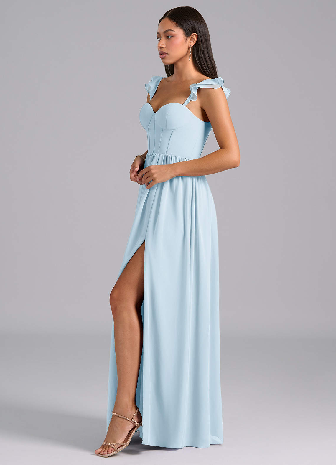 Azazie Denisse Brautjungfernkleider A-Linie Gestreift Chiffon Kleid Himmelblau image2