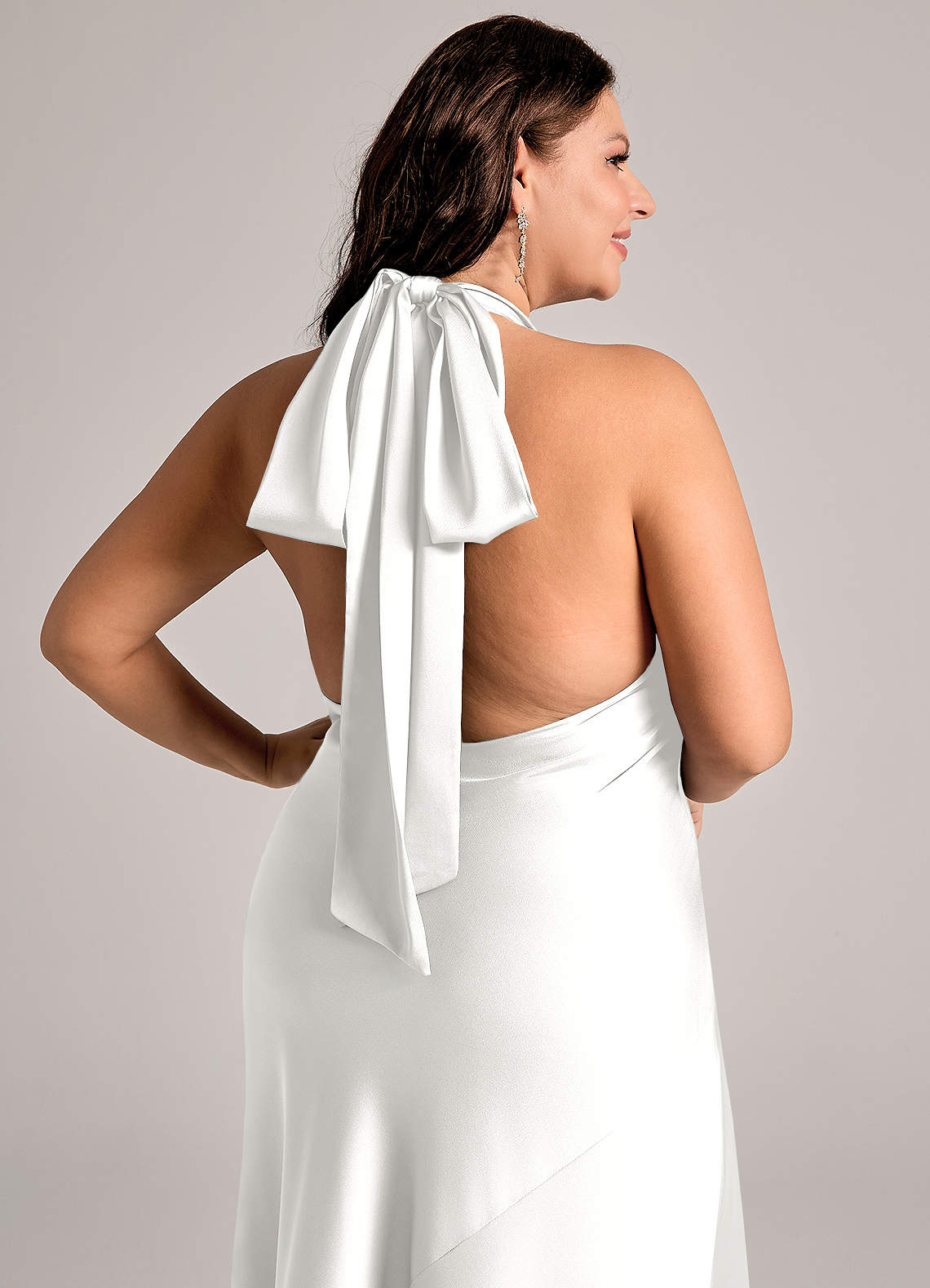 Azazie Velli Brudtärnklänningar Klä av Sjöjungfru i Stretch Satin Hög hals Vit image11