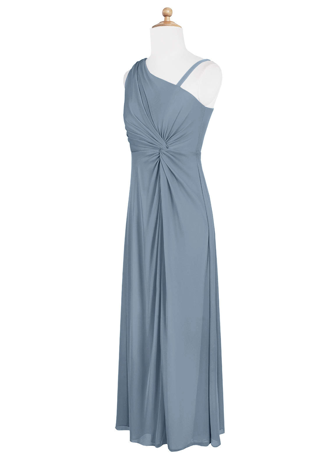 Azazie Brooke Junior Abito A-Line in Maglia Plissettato Blu Polveroso image6