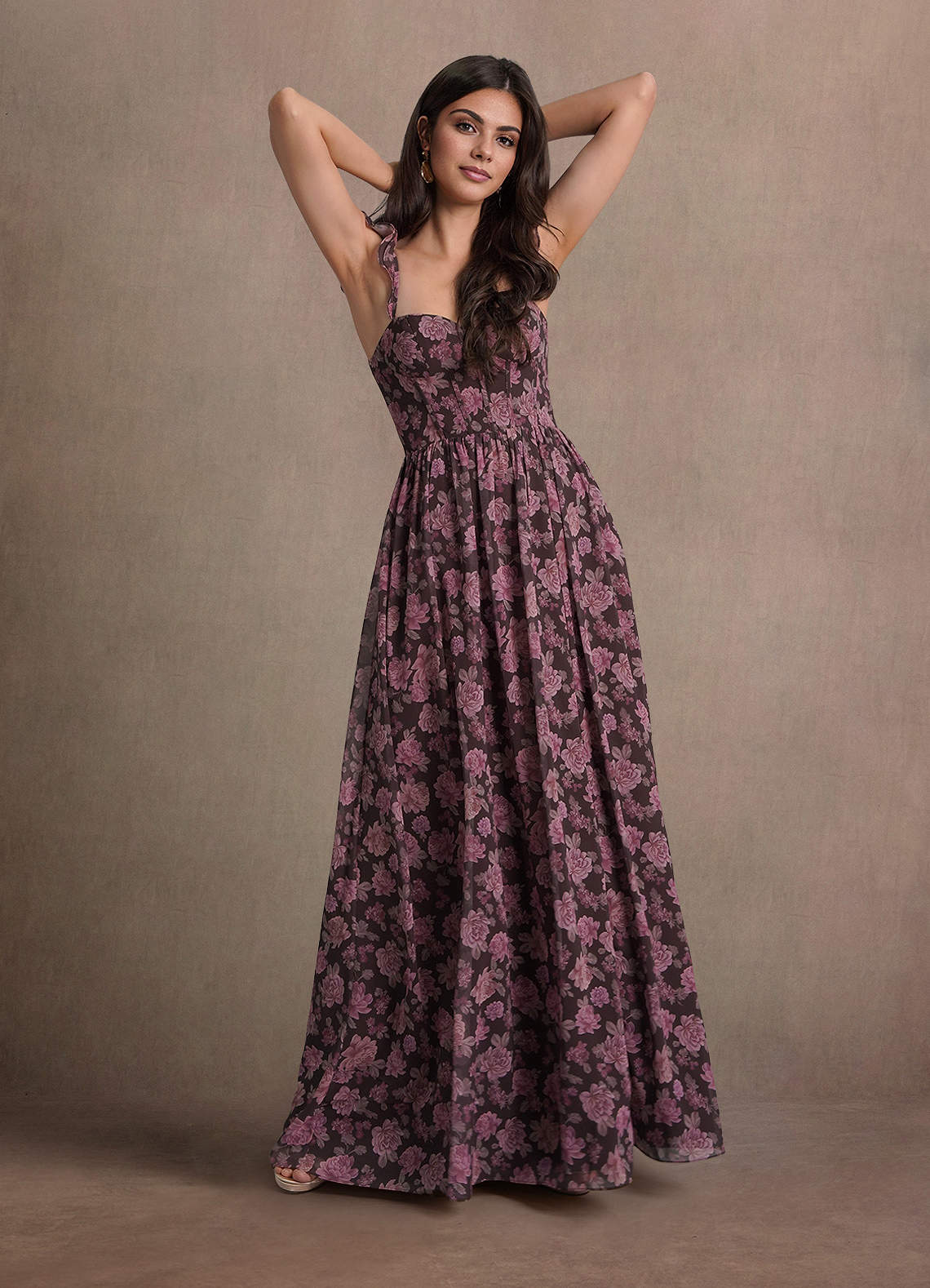 knee length dresses for ladies Baltic Born Womens Martina Maxi Dress | Black + Copper Floral main image 0