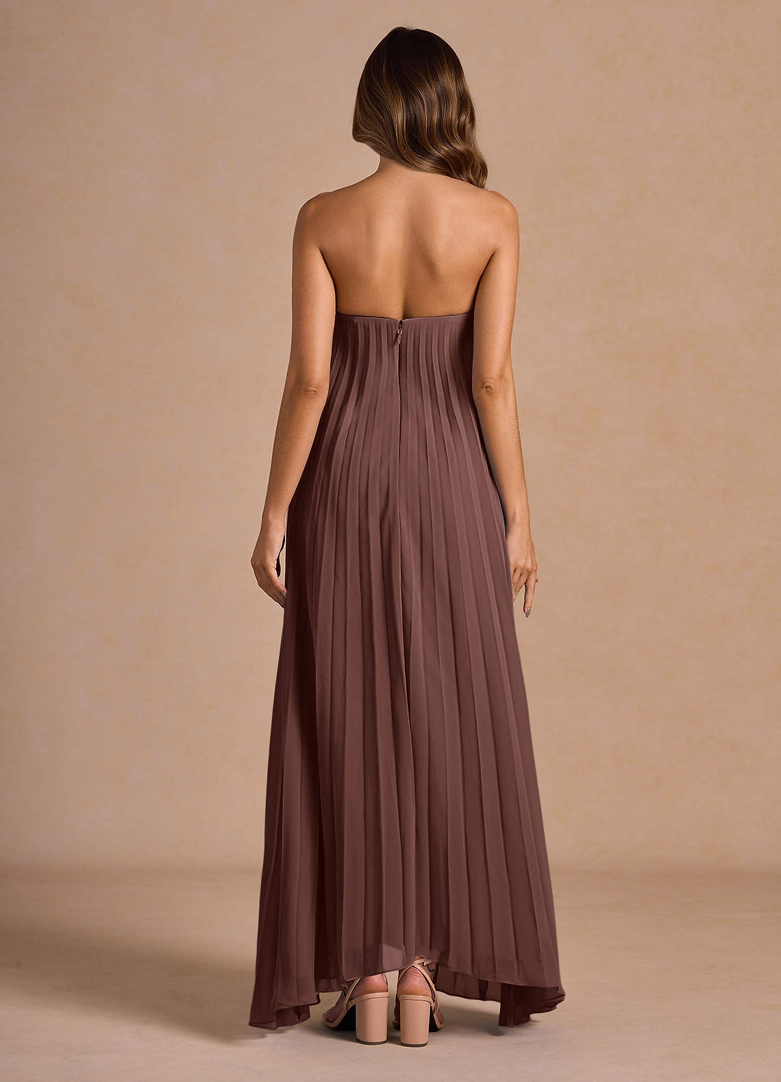 Azazie Plus Size Floor-Length Maxi Dresses Waistless Wedding Guest Formal Dresses Strapless Mocha Coco