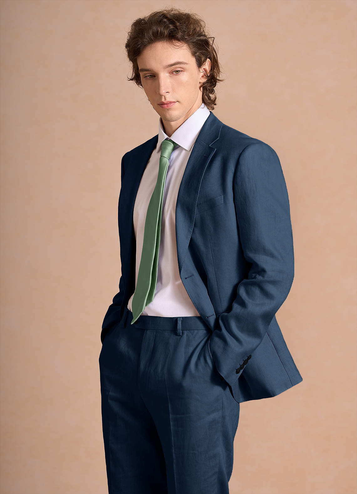 front Harrison Azul Marino Oscuro Chaqueta de traje 100% lino