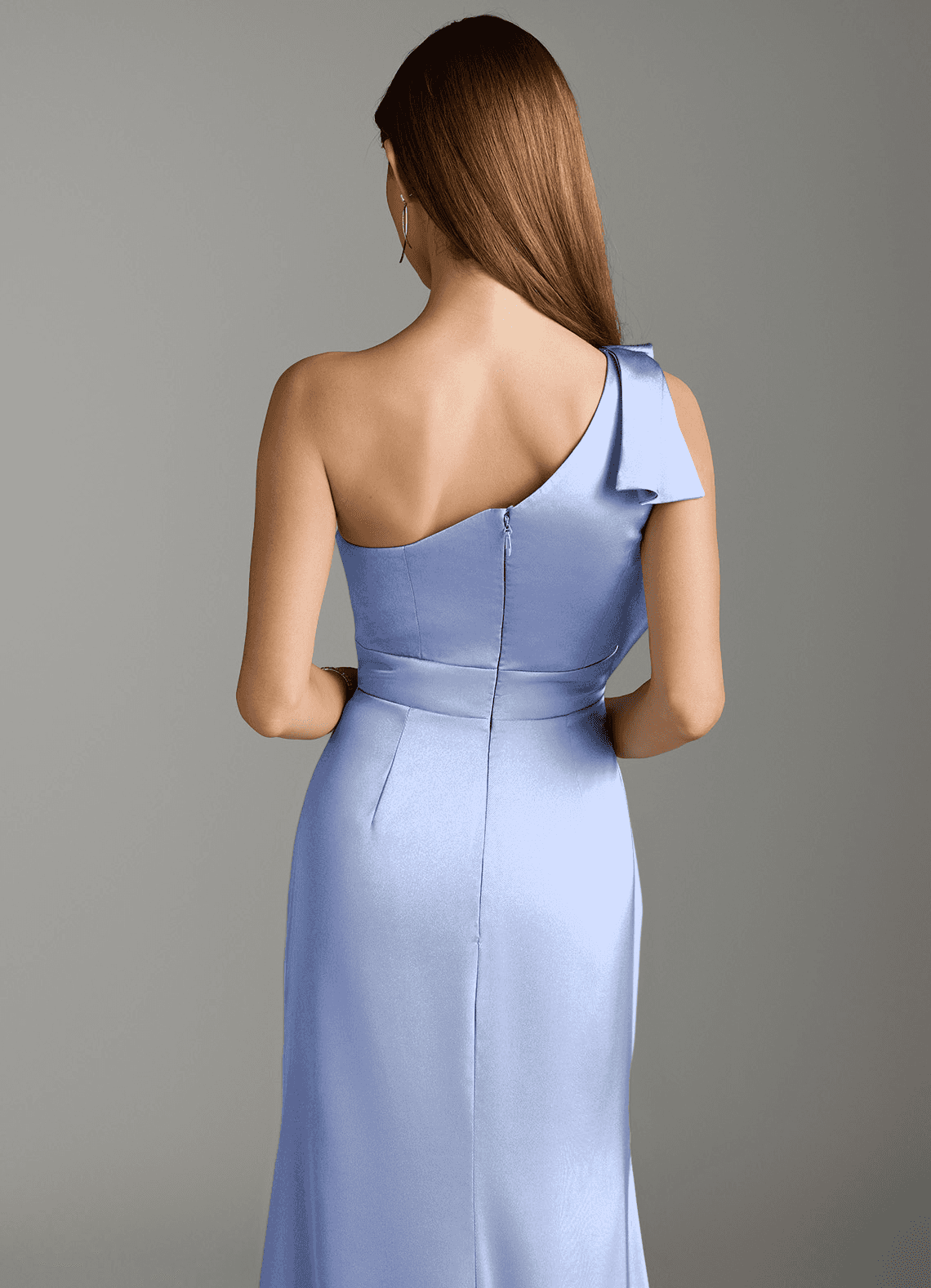 Azazie Rinna Probar vestidos en casa Vestido de Agave de Satén Elástico de Corte Sirena con Volante image6