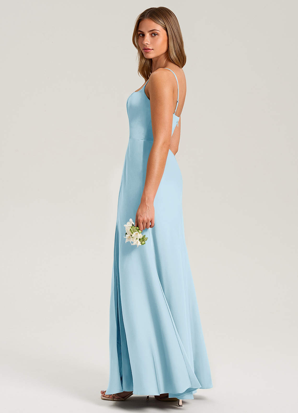 Azazie Lidia Bridesmaid Dresses Sky Blue Mermaid Side Slit Stretch Satin Dress image12