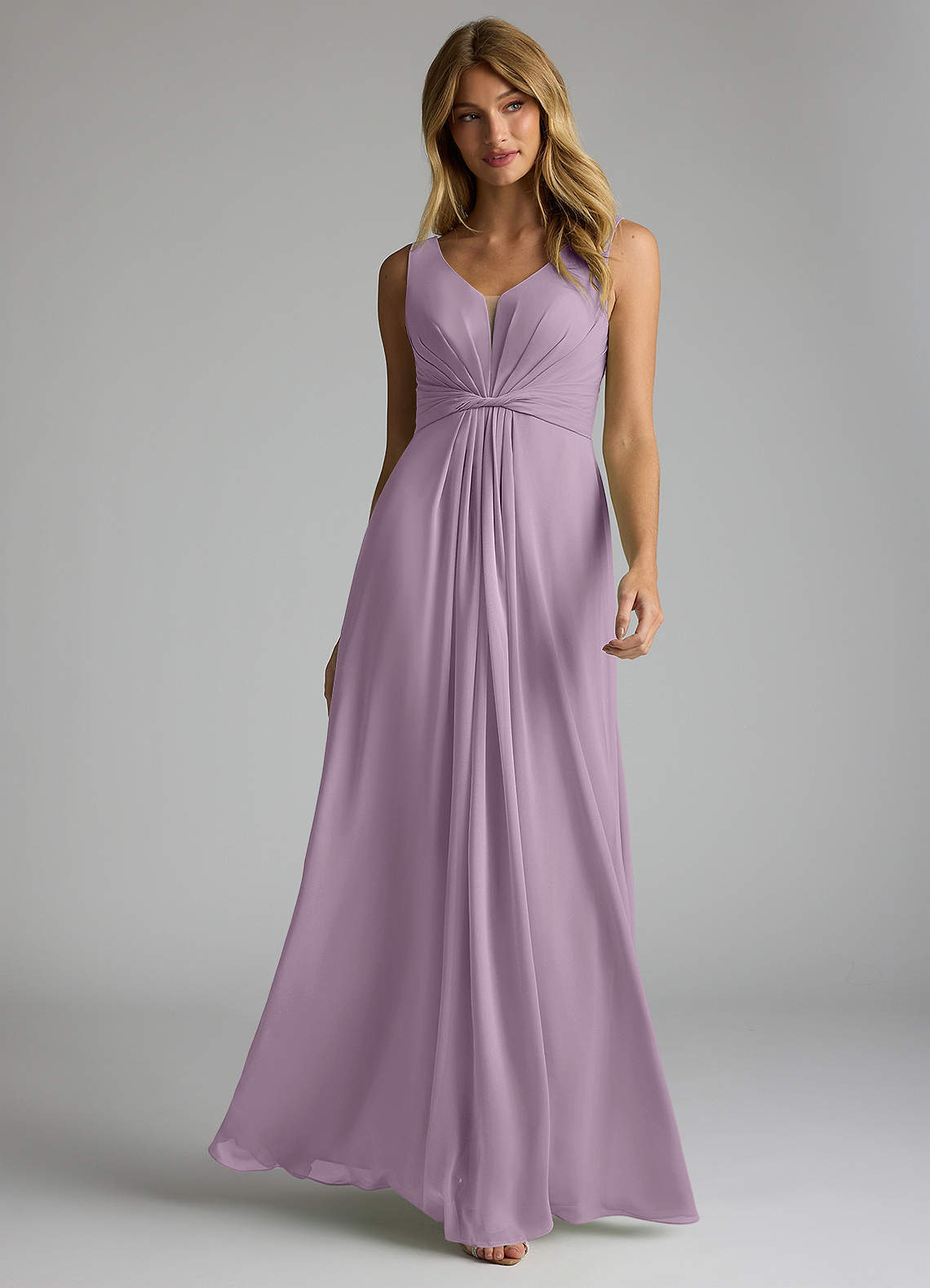 Azazie Gina Brautjungfernkleider A-Linie V-Hals Gefaltet Chiffon Kleid Blauregen image1