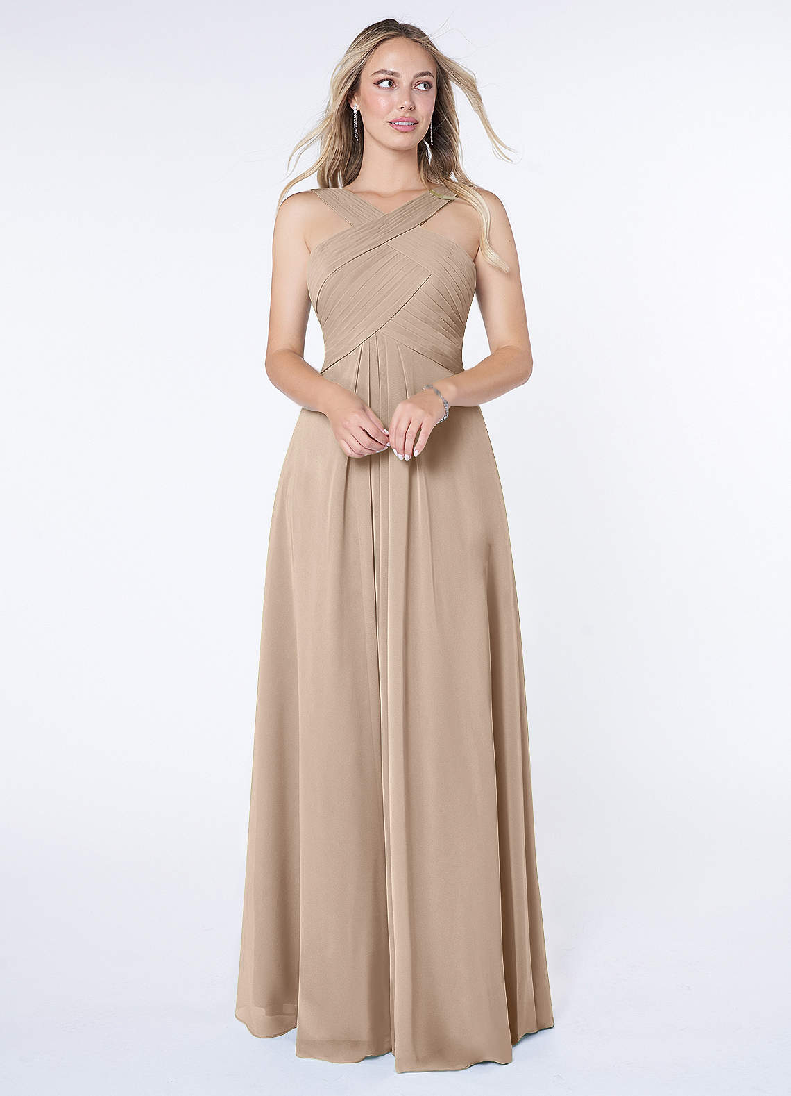 Azazie Kaleigh Abiti da Damigella Abito A-Line in Chiffon Plissettato Taupe image1