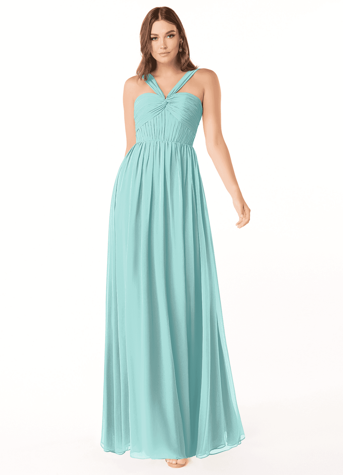 Azazie Dionne Bridesmaid Dresses Aqua A-Line Corset Chiffon Dress image1