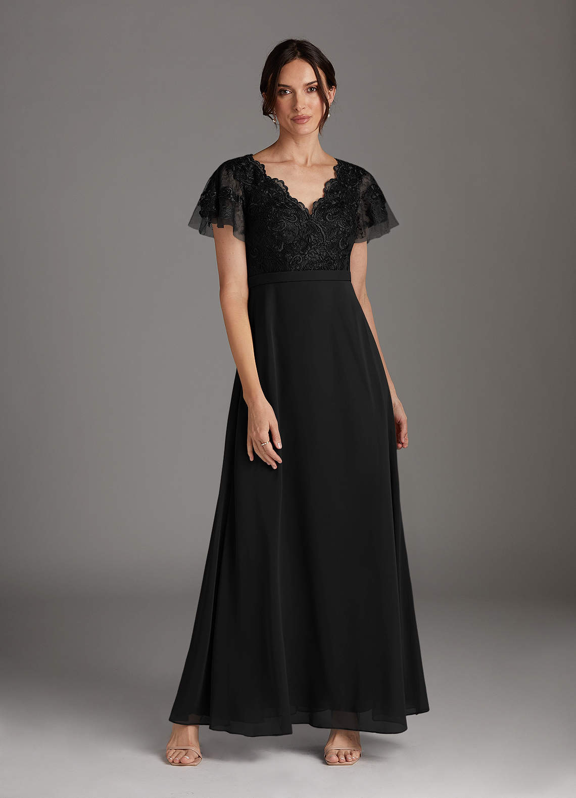 chinese dress ladies Black Tulle Long A-line Prom Dress, Black V-Neck Evening Dress main image 0
