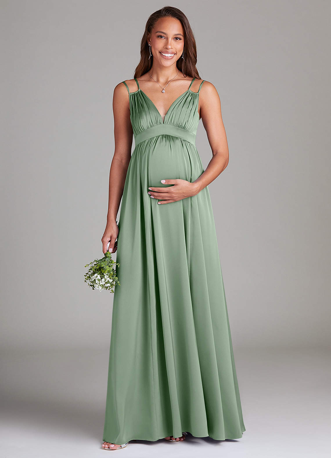 Azazie Emree Abiti da damigella d'onore premaman Abito A-Line Con Tasche Raso Elasticizzato Floor-Length image1