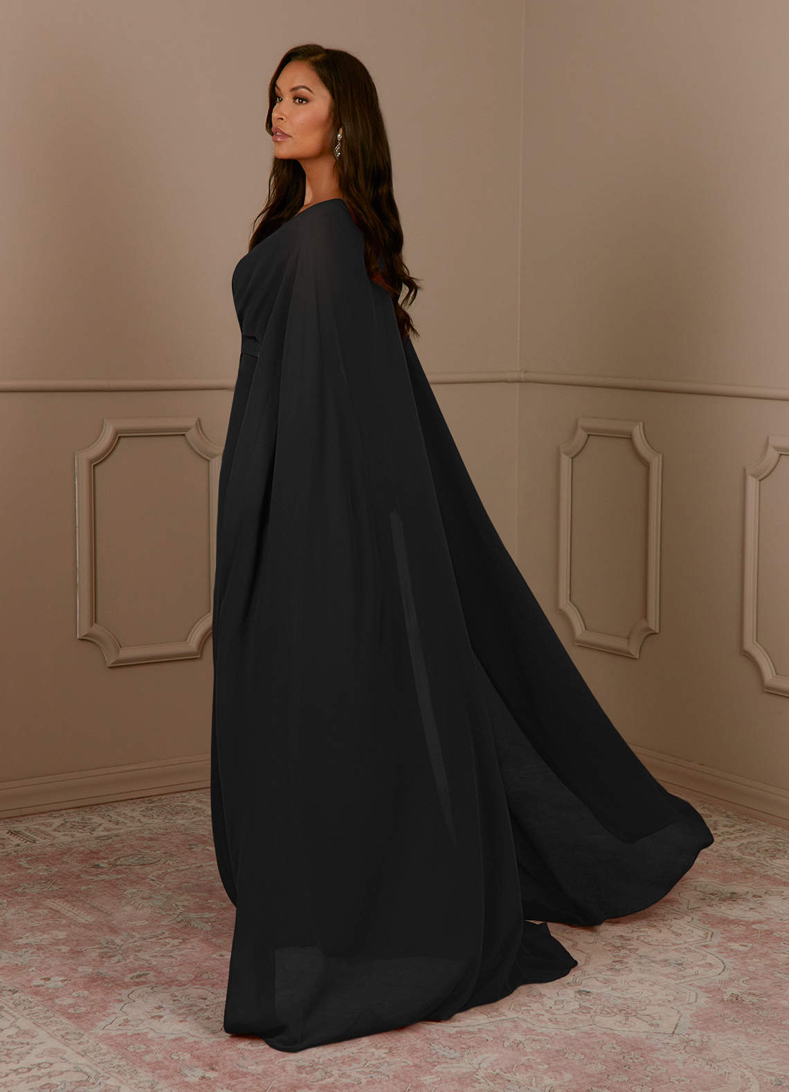 Azazie Isa Kleider für die Brautmutter A-Linie V-Hals Gefaltet Chiffon Kleid Schwarz image2
