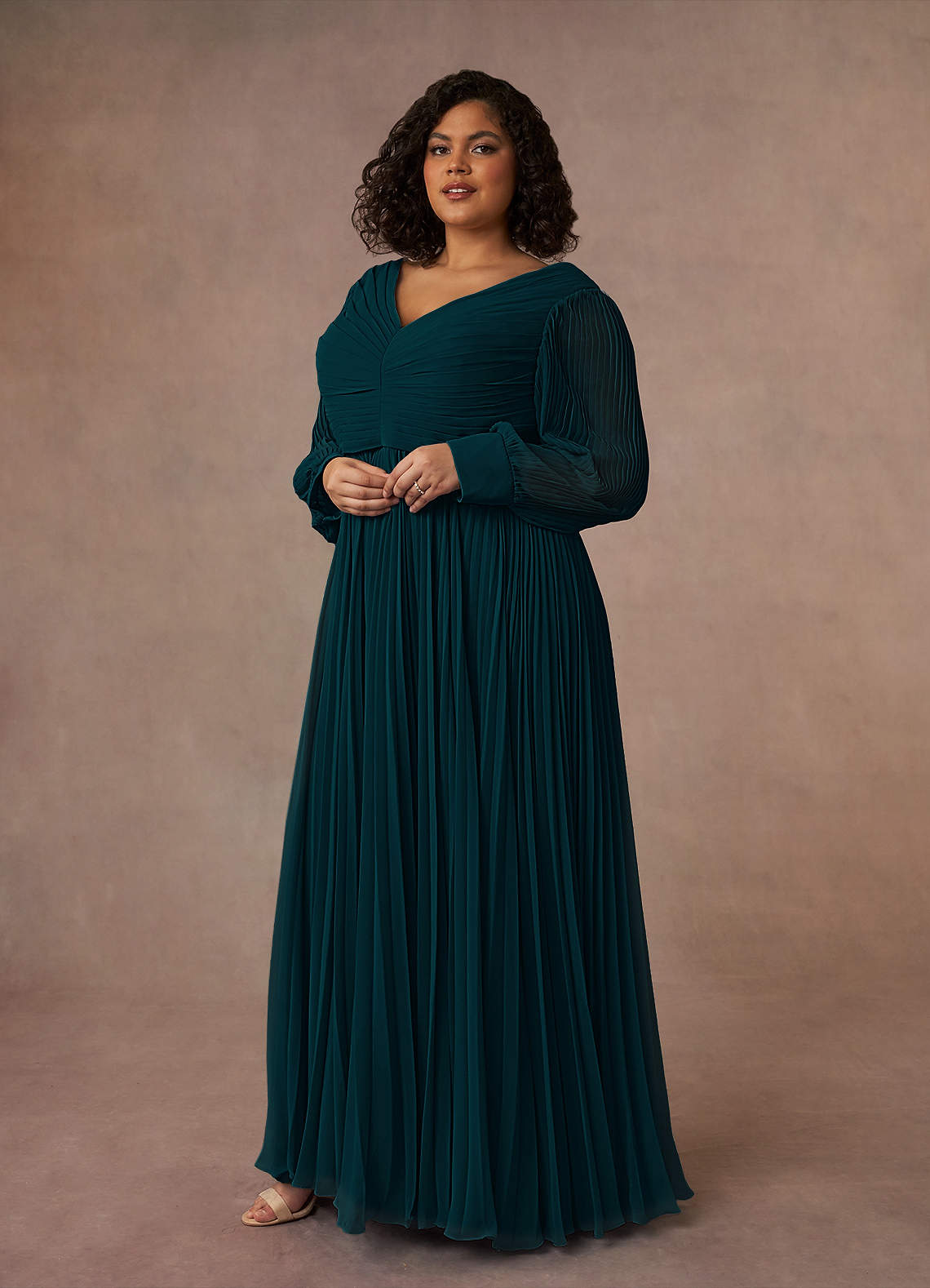 Azazie Zina Mother of the Bride Dresses Pine A-Line Pleated Chiffon Dress image8