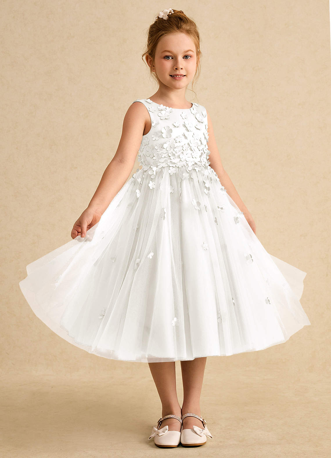 Azazie Lana Flower Girl Klänningar Klä A-Line i Matt satäng Ärmlös image4