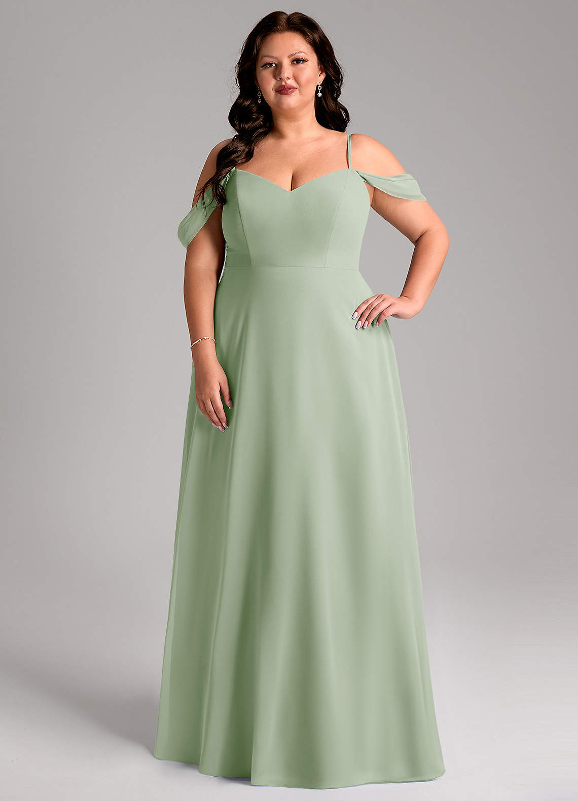 Azazie Marley Bridesmaid Dresses Dusty Sage A-Line Off the Shoulder Chiffon Convertible Dress image1