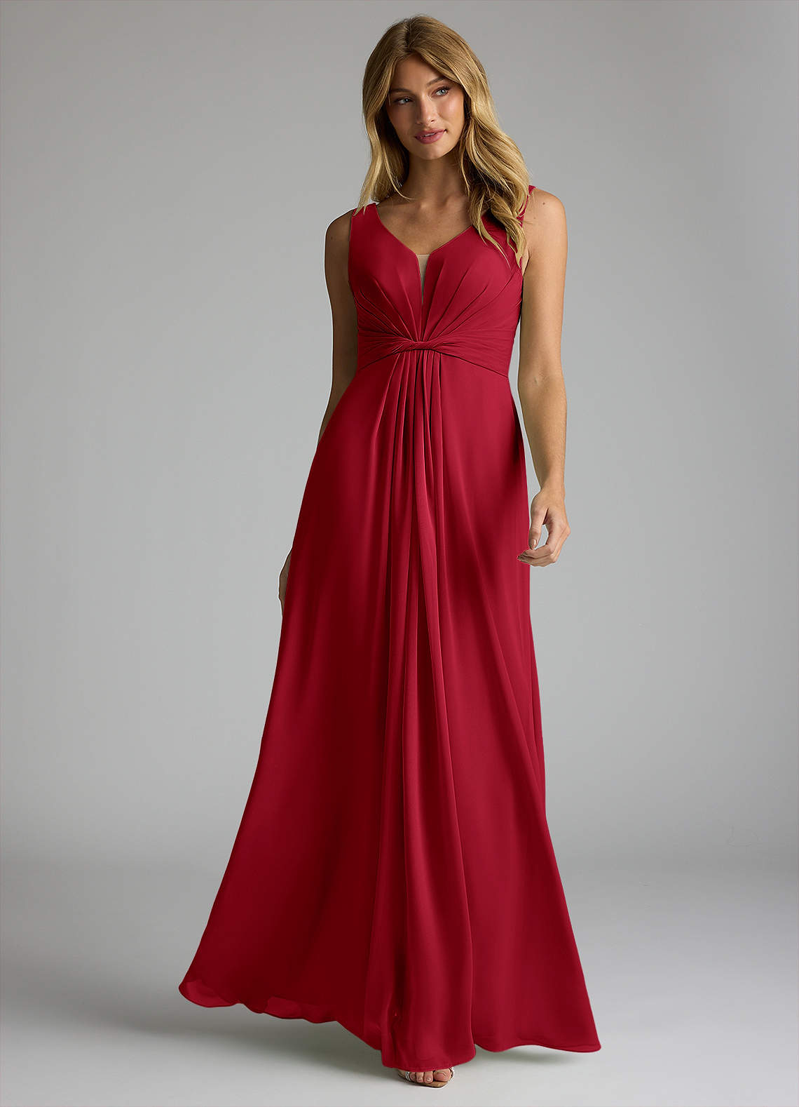 Azazie Gina Bridesmaid Dresses Scarlet A-Line V-Neck Pleated Chiffon Dress image1