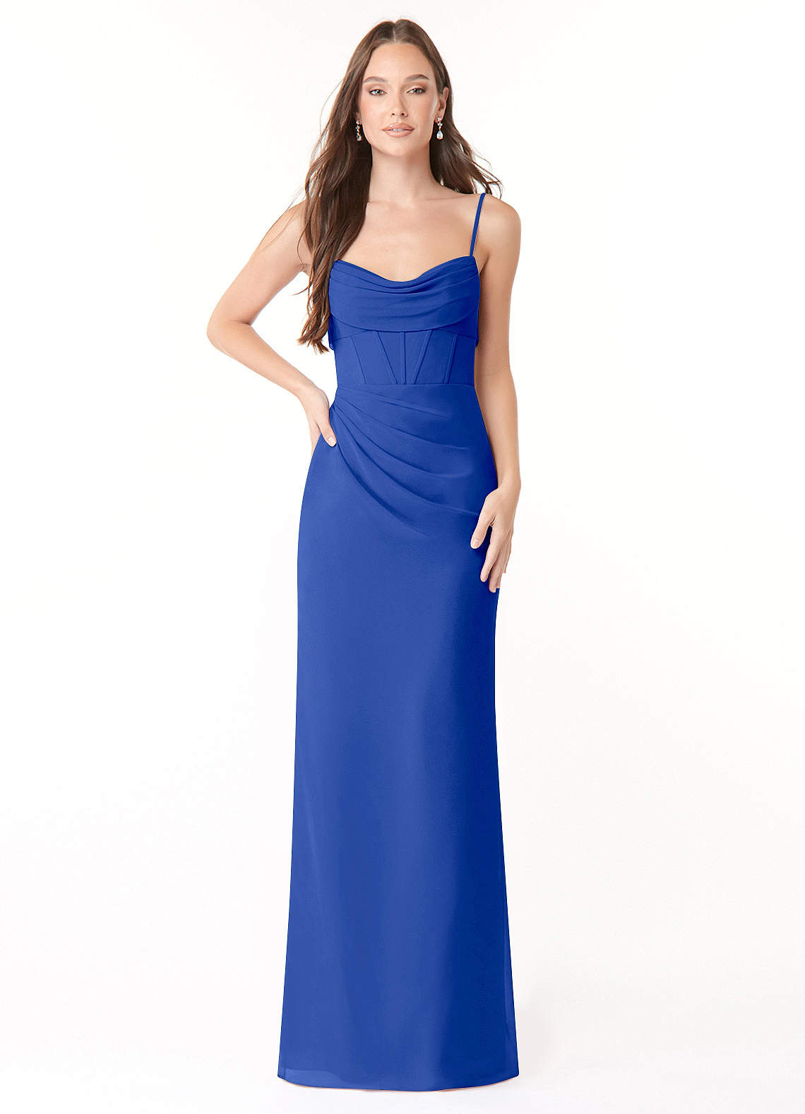 Azazie Mai Bridesmaid Dresses Royal Blue Sheath Pleated Chiffon Dress image1
