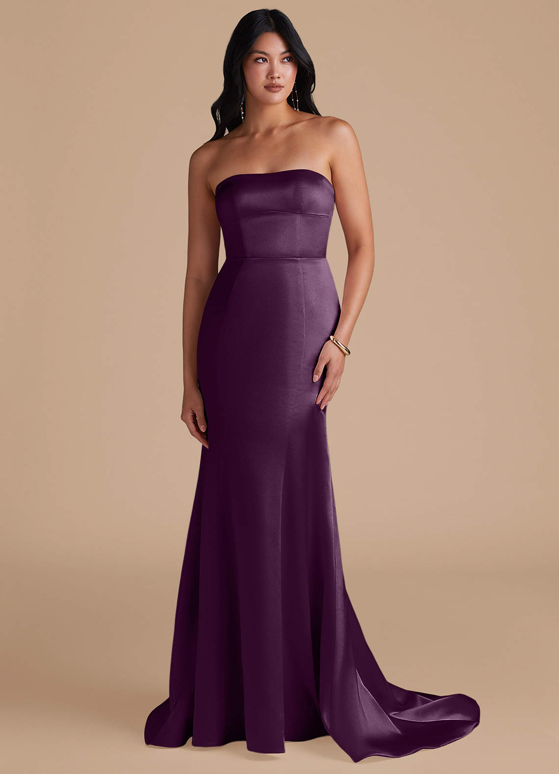 Azazie Aura Bridesmaid Dresses Plum Mermaid Metallic Satin Convertible Dress image1