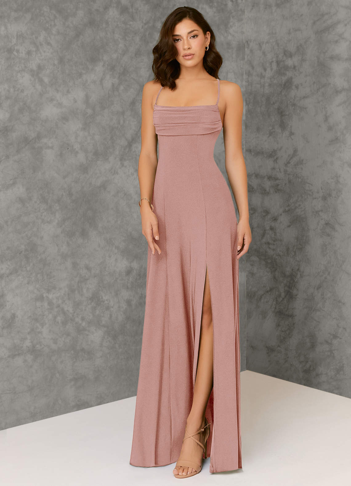 Azazie Aubrianna Ready to Ship Dusty Rose Luxe Knit Bridesmaid Dresses |  Azazie