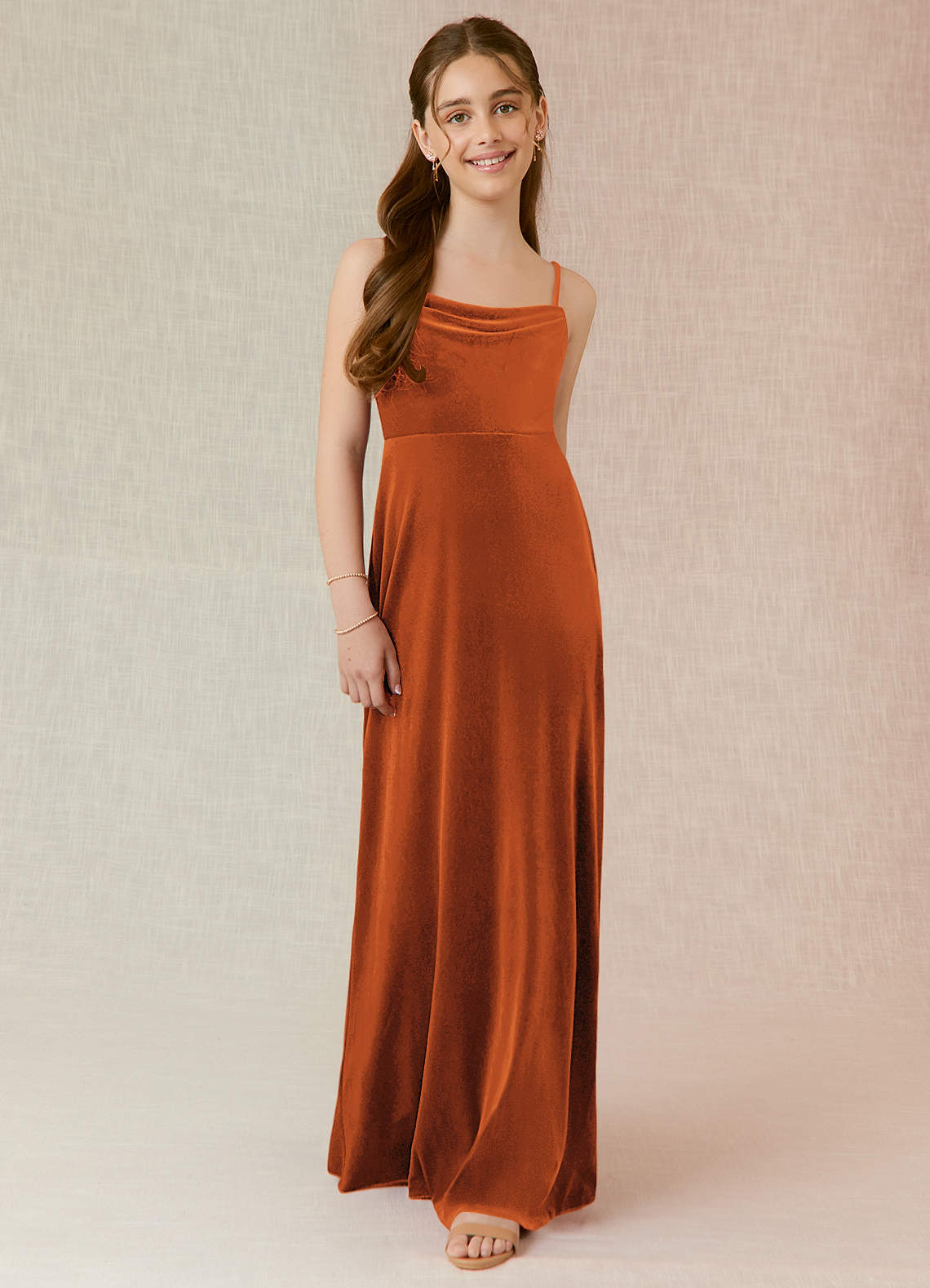 Azazie Solange Junior Burnt Orange A-Line Velvet Dress image1