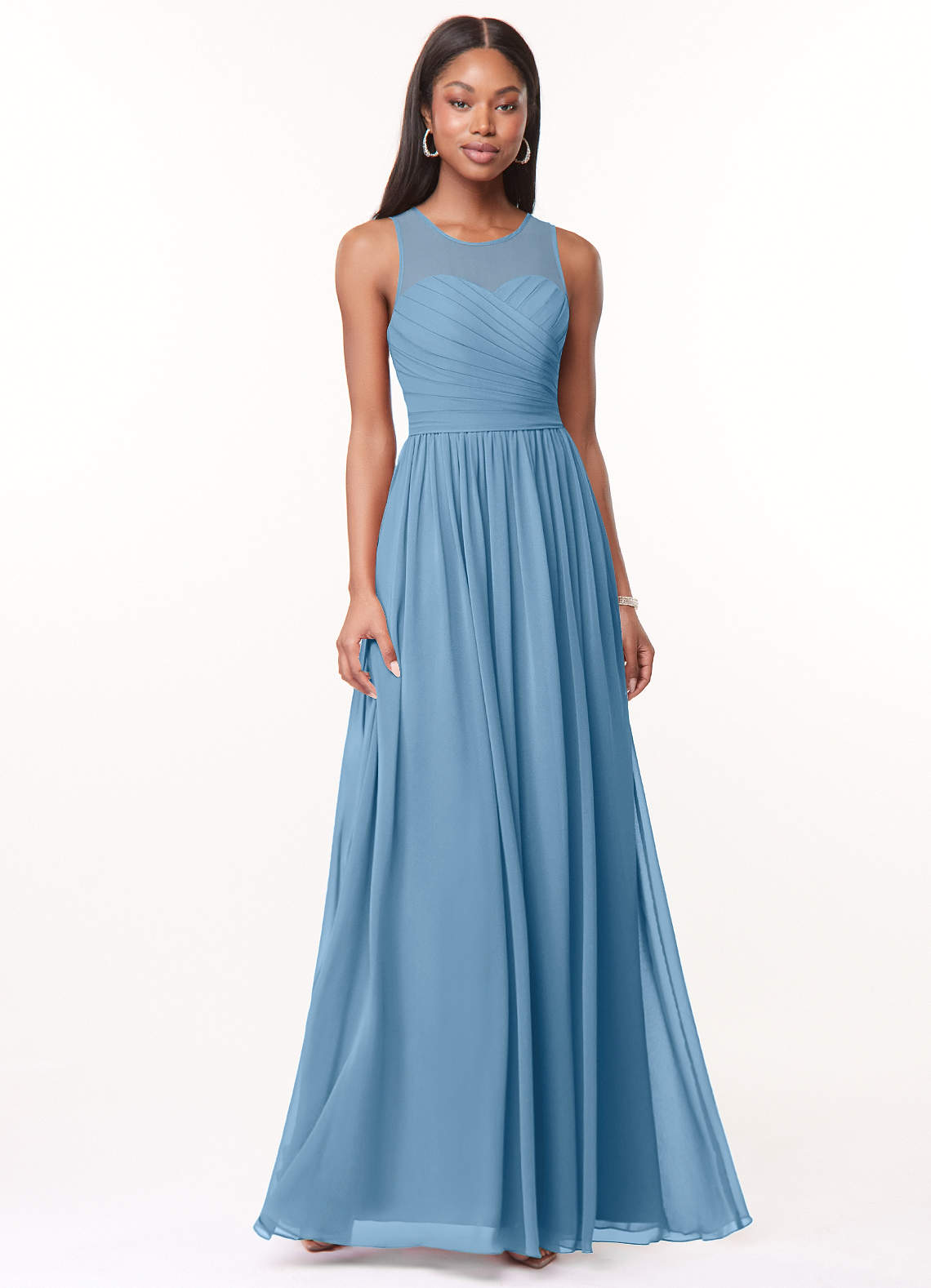 Azazie Nina Brautjungfernkleider A-Linie Plissee Chiffon Kleid Stahlblau image1