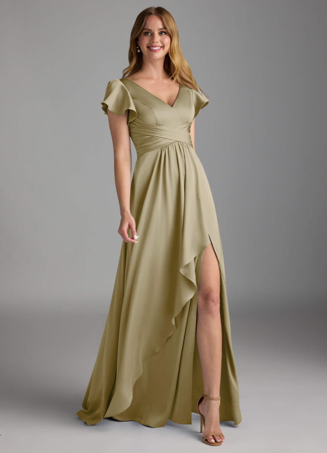 Azazie Omari Bridesmaid Dresses Moss Green A-Line Stretch Satin Dress image1