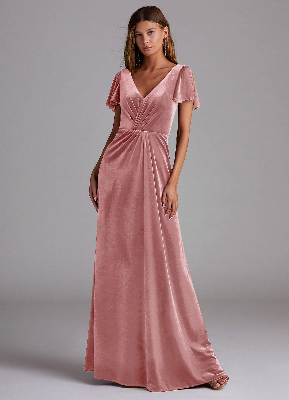 Azazie Soren Bridesmaid Dresses Dusty Rose A-Line Velvet Dress image1