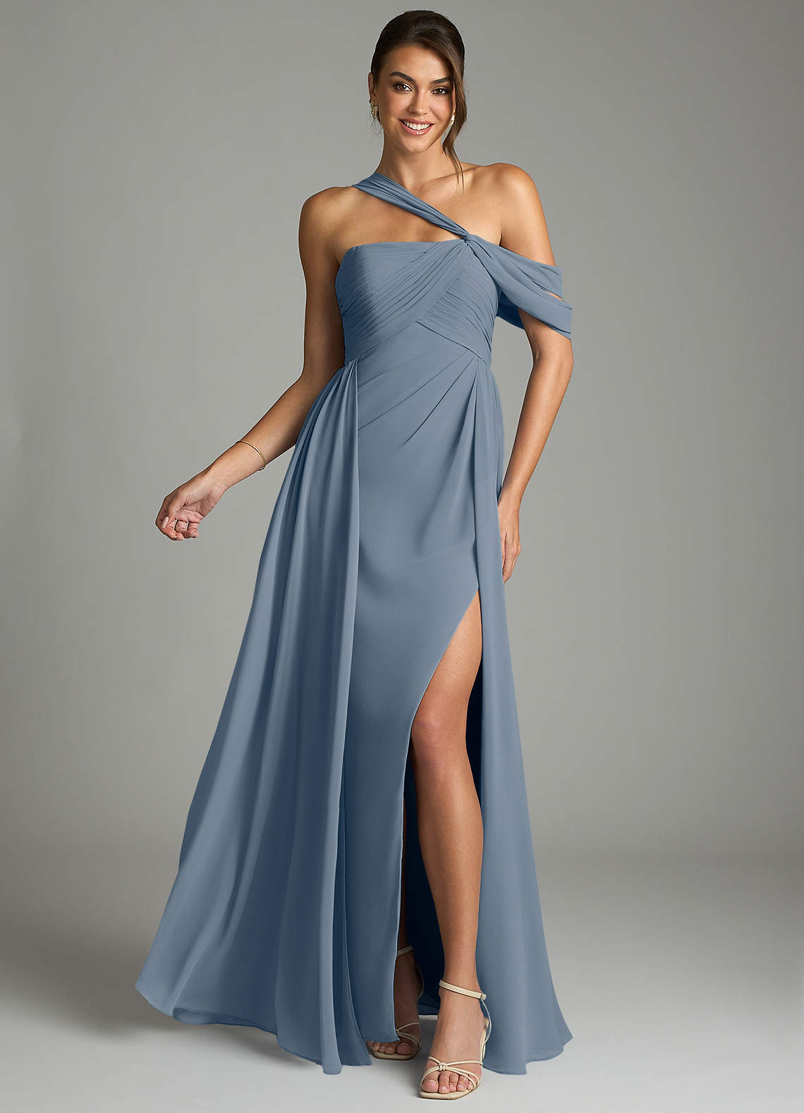 white christmas dresses Redemption Long Draped Dress in Silk Chiffon Lurex, Size: 44 main image 0