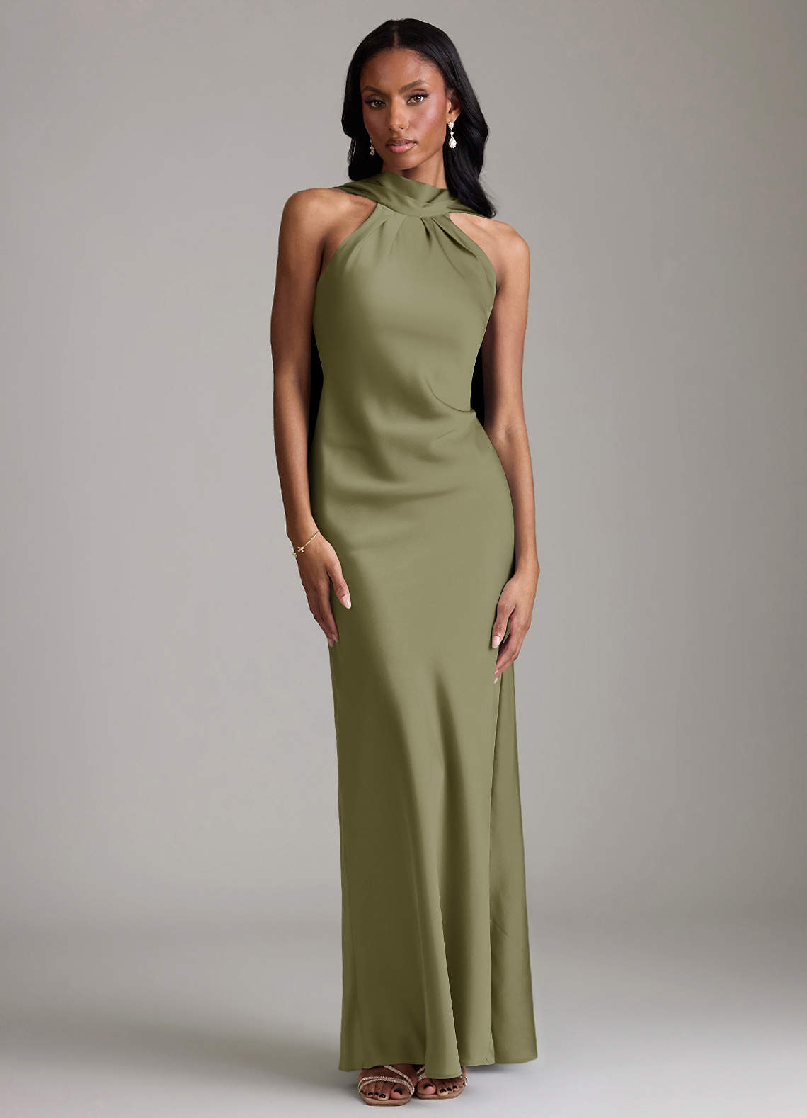 Azazie Cassiana Ready to Ship Pistachio Stretch Satin Bridesmaid