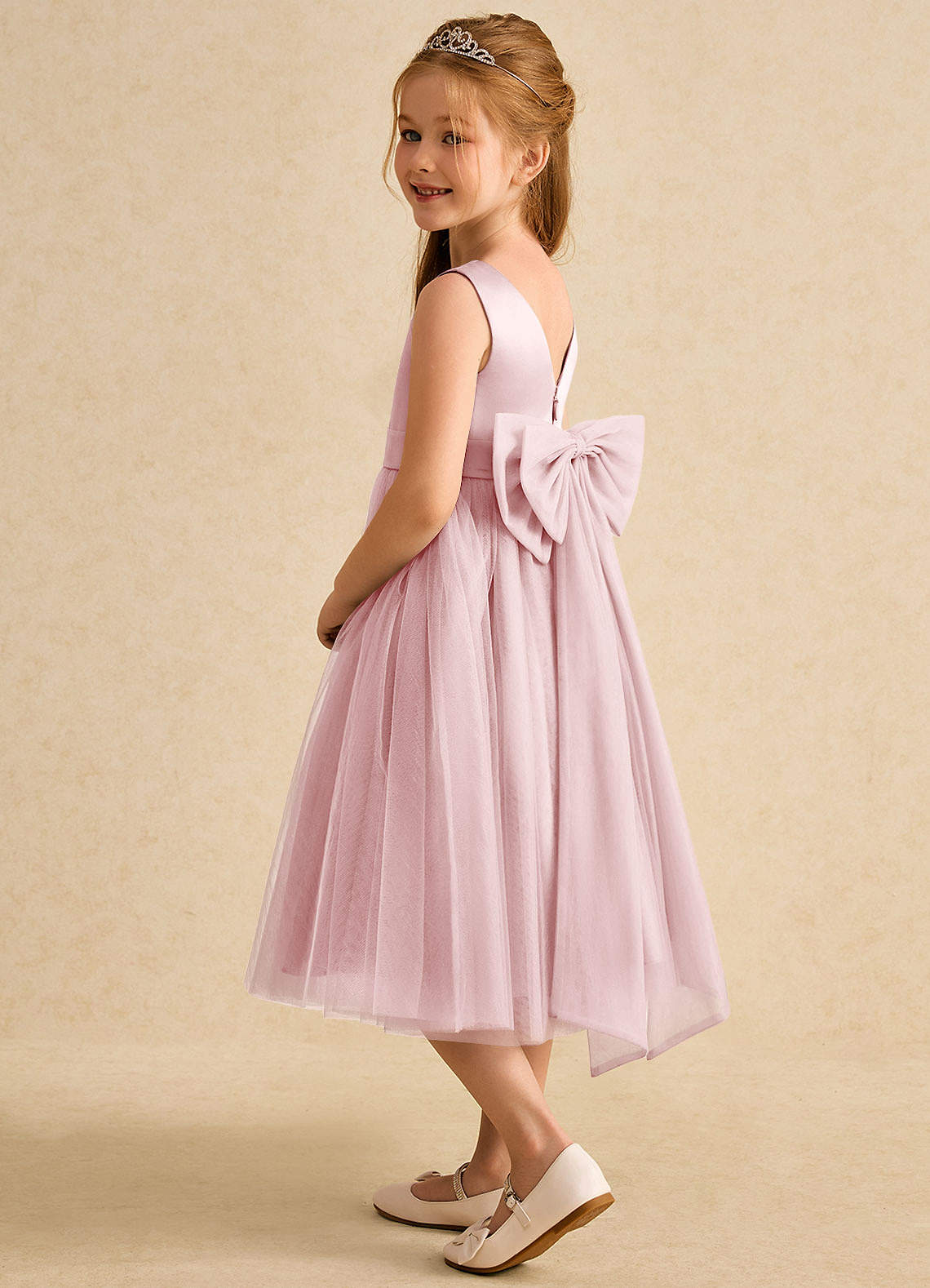 Azazie Winnie Robe Demoiselle D'honneur Fillette Robe Princesse en Tulle Arc Rose Poudré image4