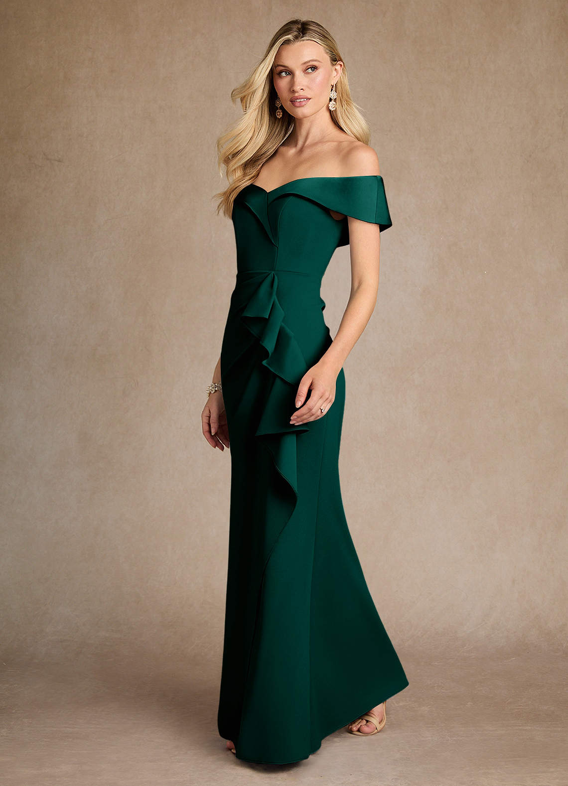 Azazie Laredo Mother of the Bride Dresses Pine Mermaid Off the Shoulder Stretch Crepe Dress image1