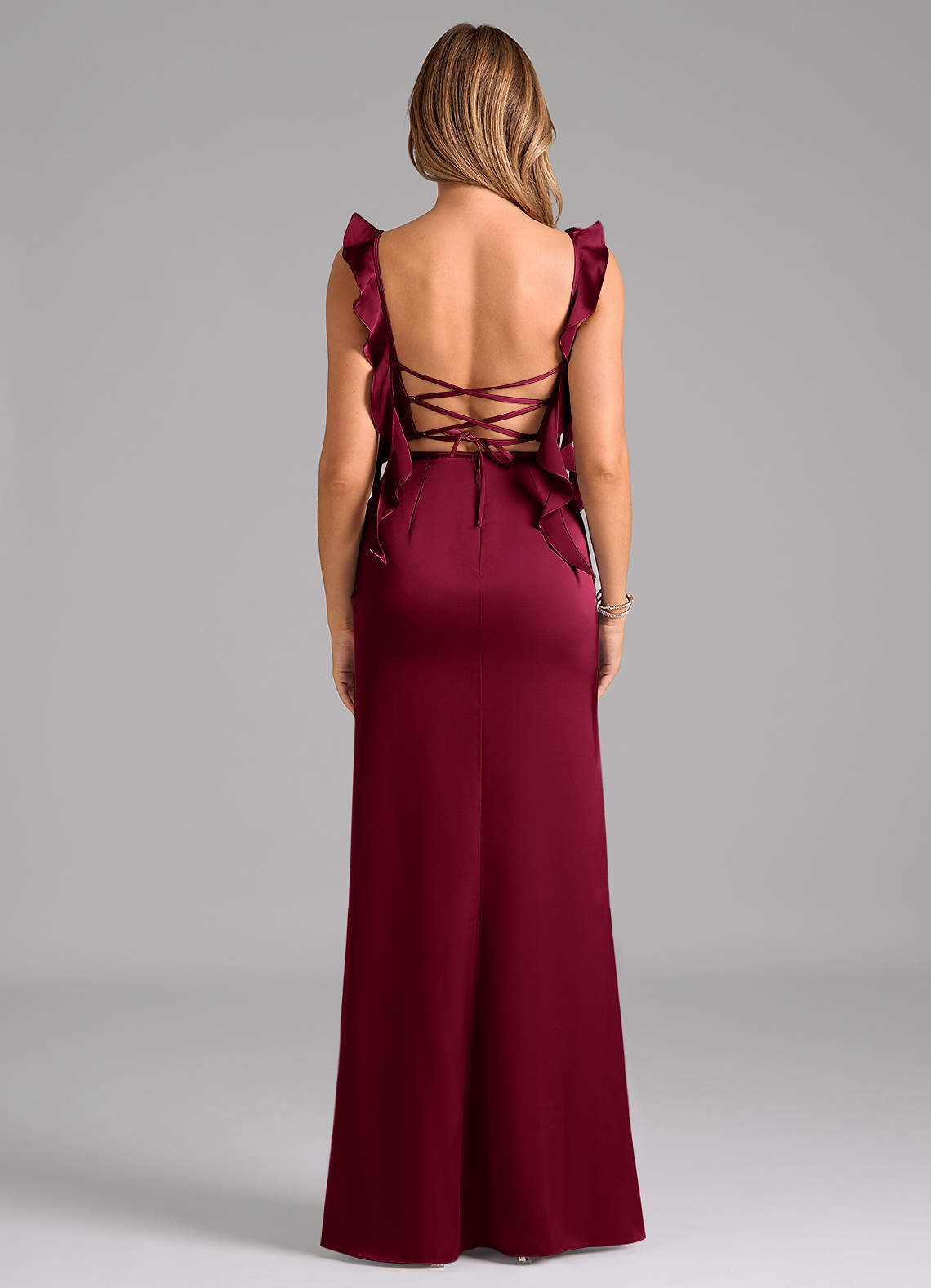 Azazie Jessamine Brautjungfernkleider Etui Korsett Stretch-Satin Kleid Burgunderrot image5