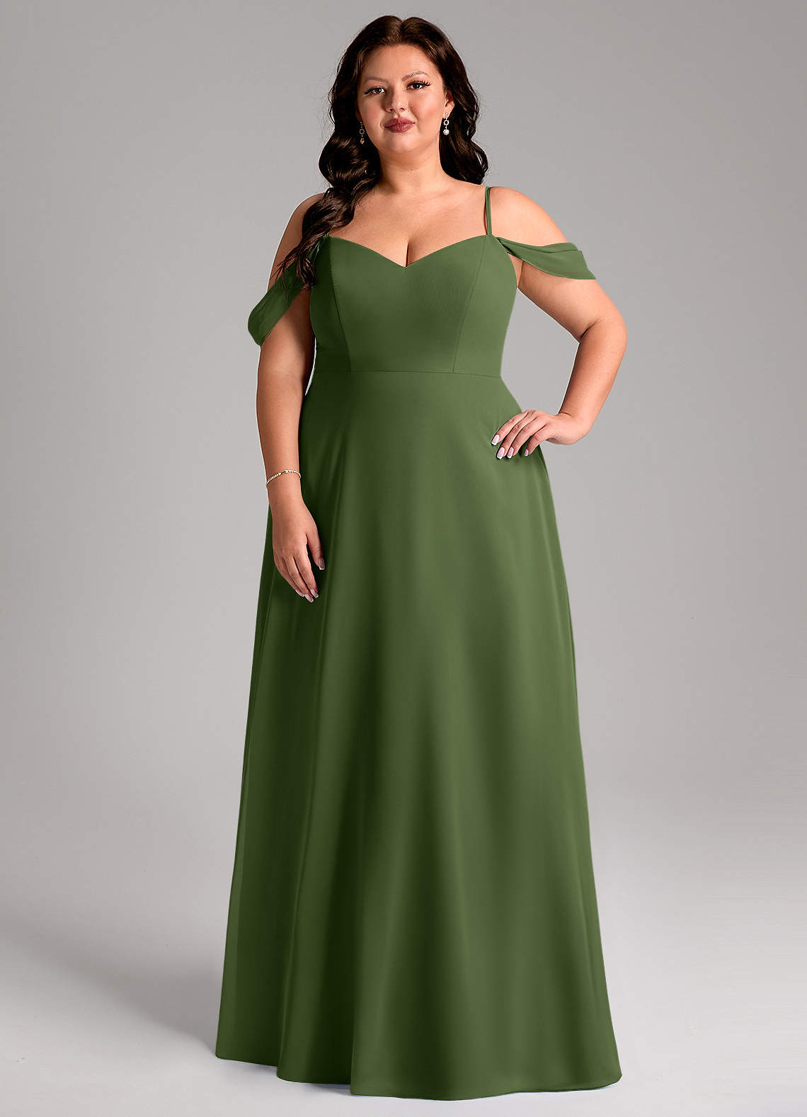 Azazie Marley Bridesmaid Dresses Olive A-Line Off the Shoulder Chiffon Convertible Dress image1