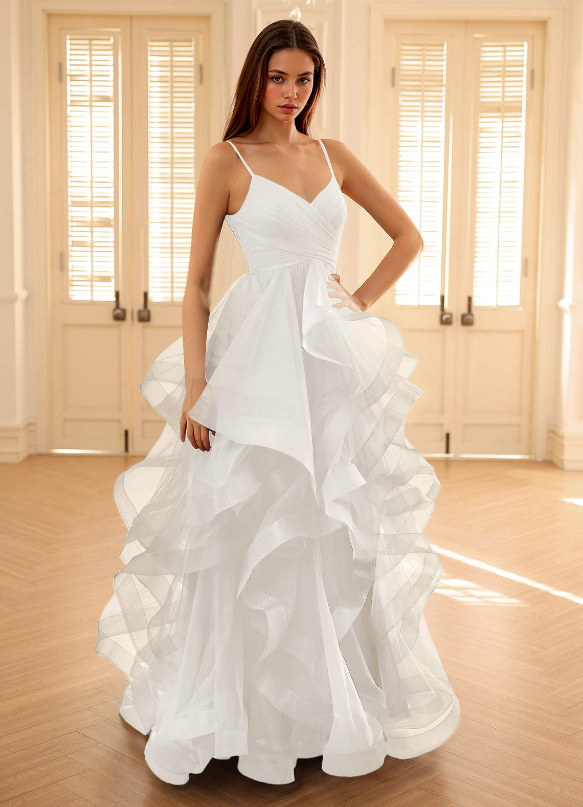 Carmencita White A-line Ruffles Prom Dress Prom and Homecoming Dresses |  Azazie DE