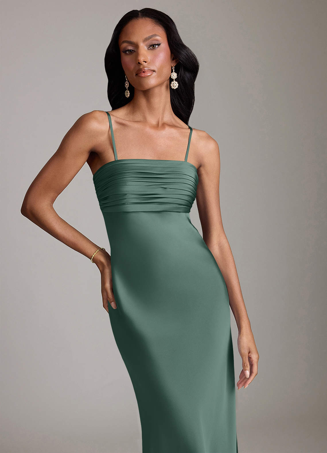 Azazie Saylor Brudtärnklänningar Klä av Sjöjungfru i Stretch Satin Axelbandslös Eukalyptus image2