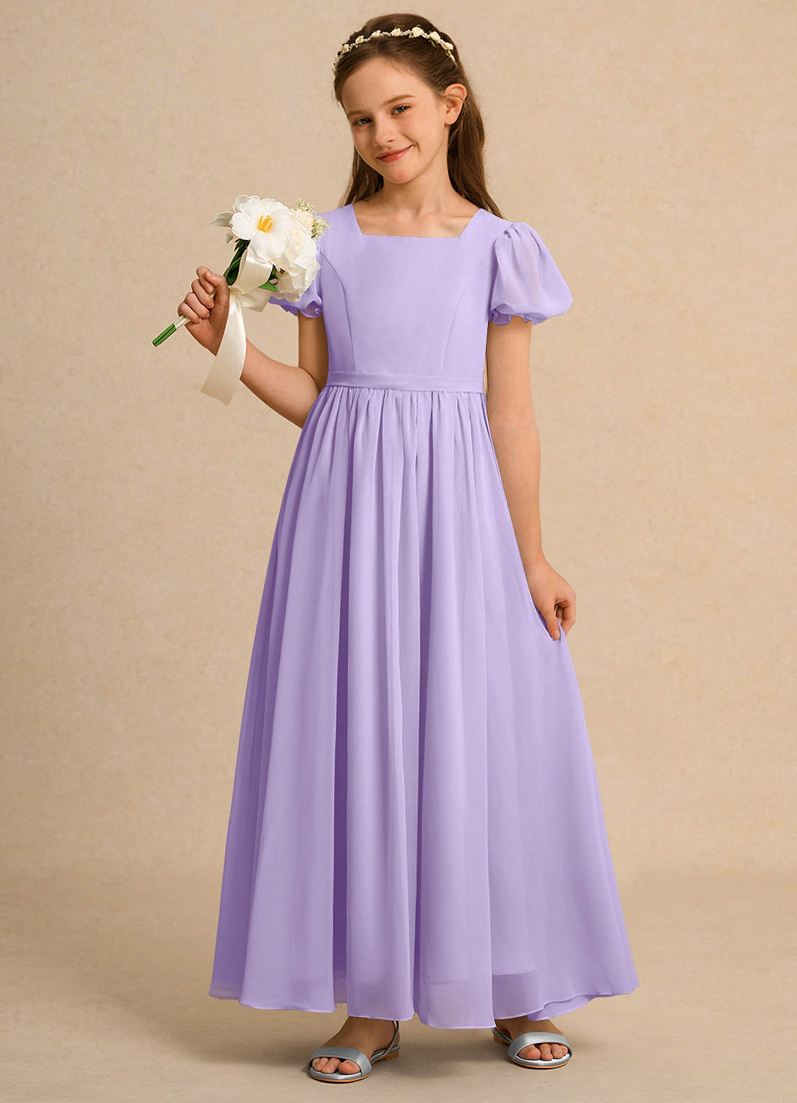 Azazie Joss Flower Girl Dresses Lilac A-Line with Sleeves Chiffon Dress image8